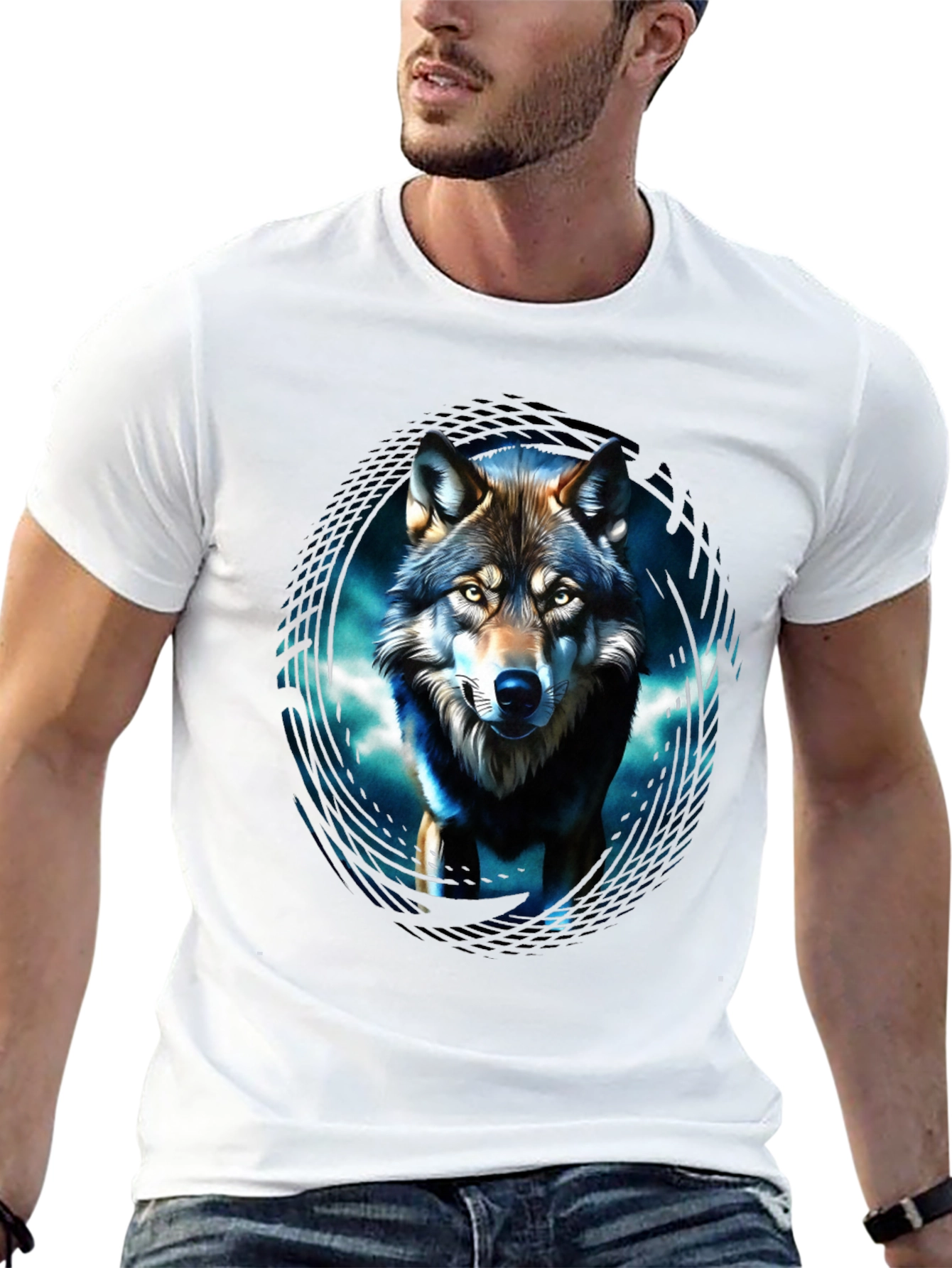 Wolf Graphic Print Mens Black T-Shirt