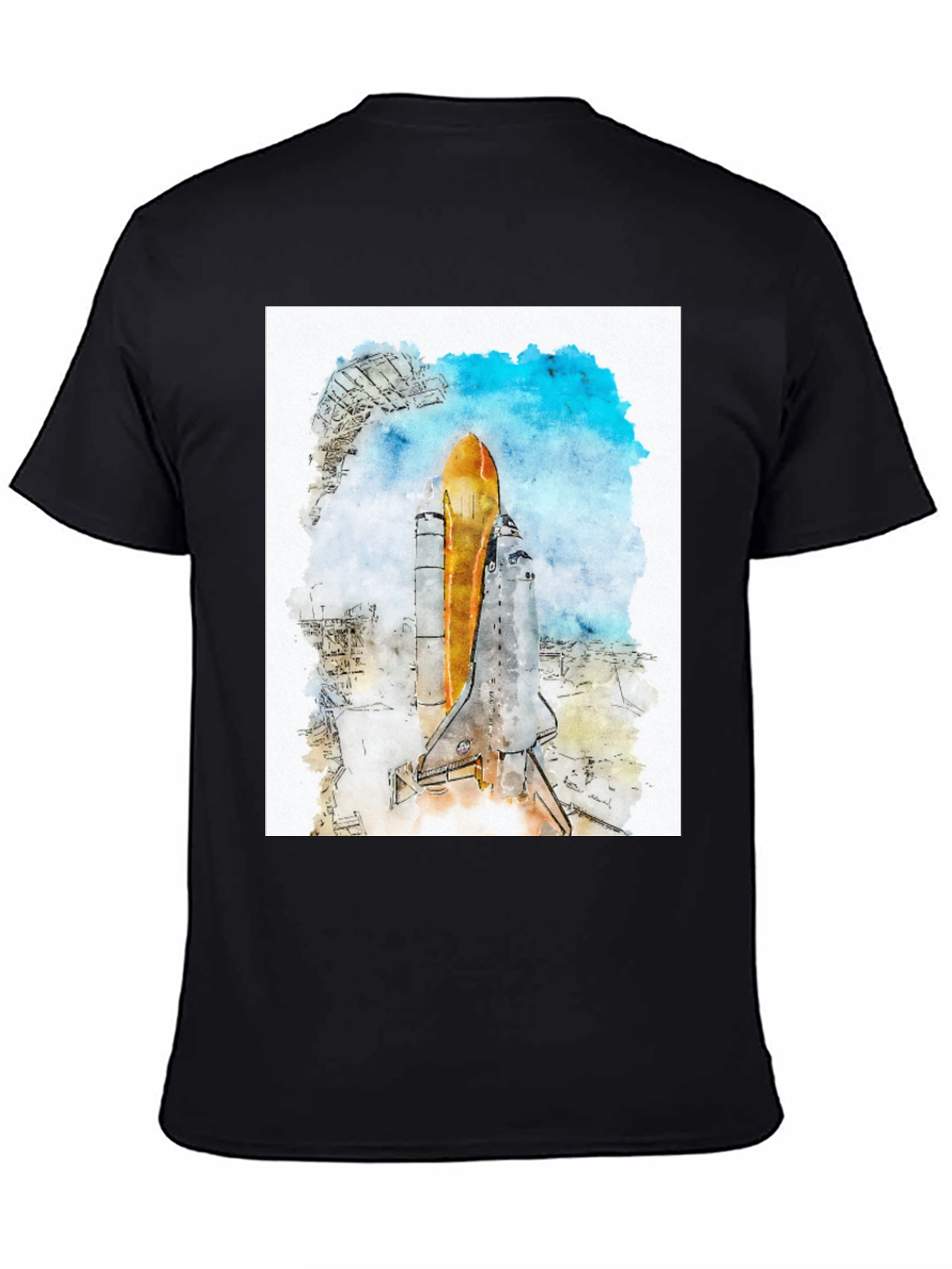 Watercolor Space Shuttle Launch Graphic Tee