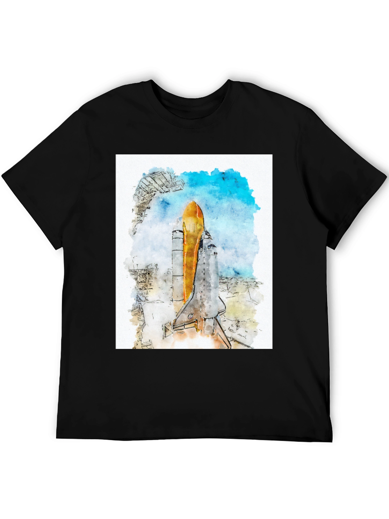 Watercolor Space Shuttle Launch Graphic Tee