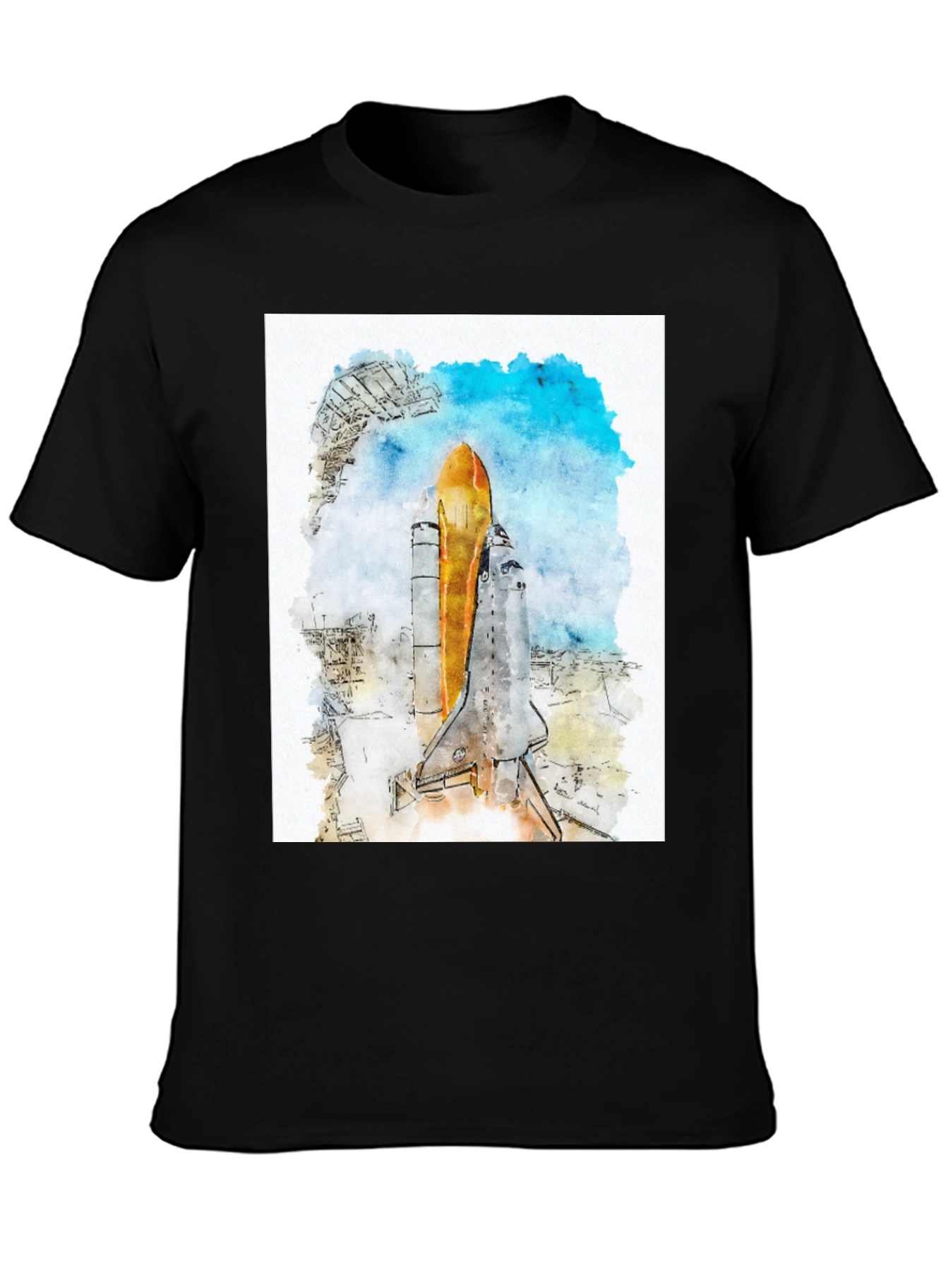 Watercolor Space Shuttle Launch Graphic Tee