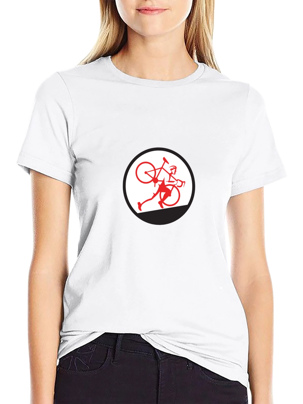 Black T-Shirt with Cyclist Graphic