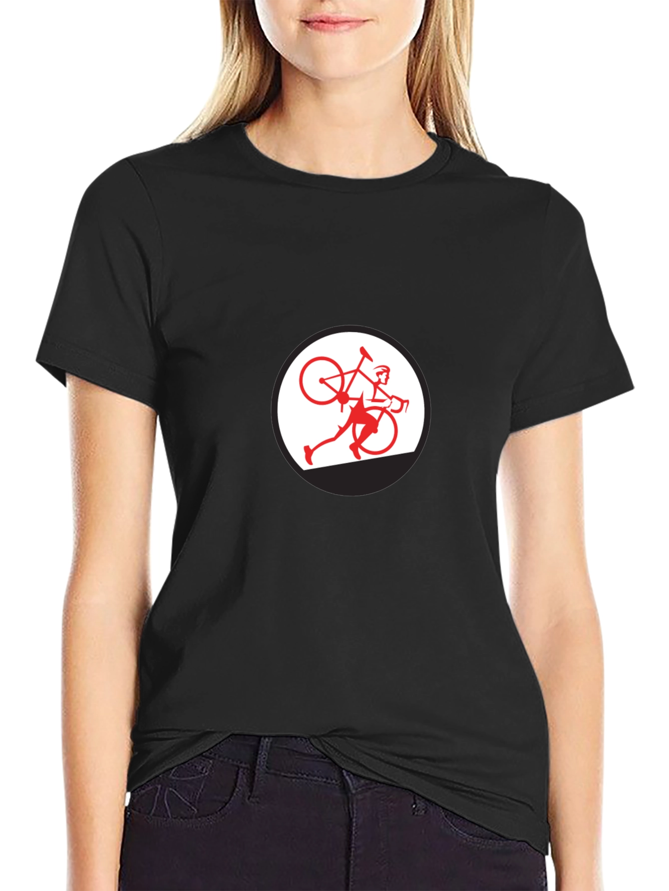 Black T-Shirt with Cyclist Graphic