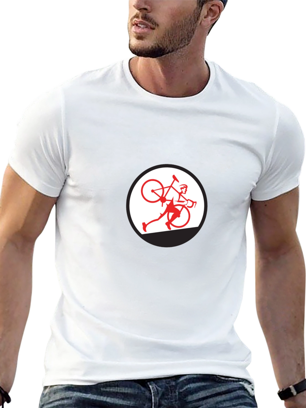 Black T-Shirt with Cyclist Graphic