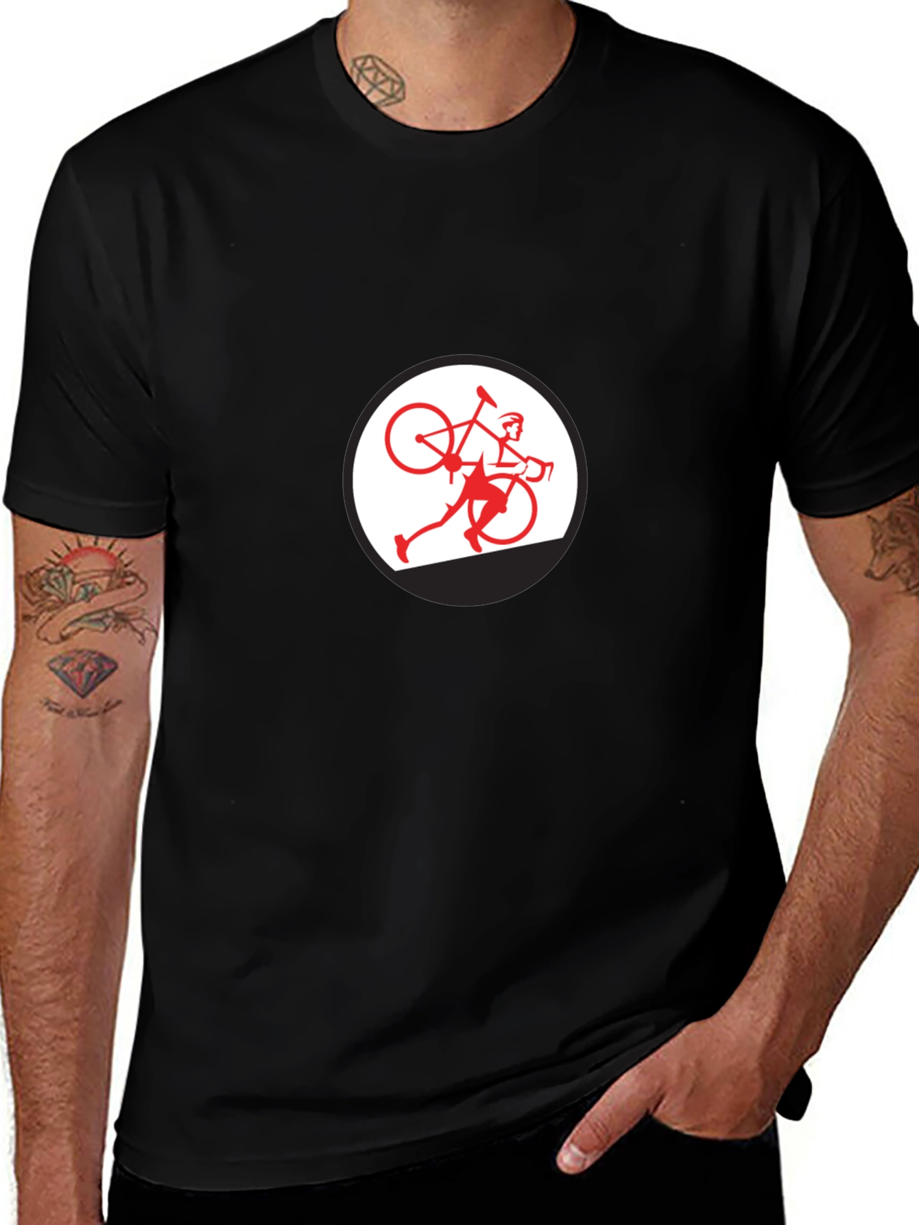 Black T-Shirt with Cyclist Graphic