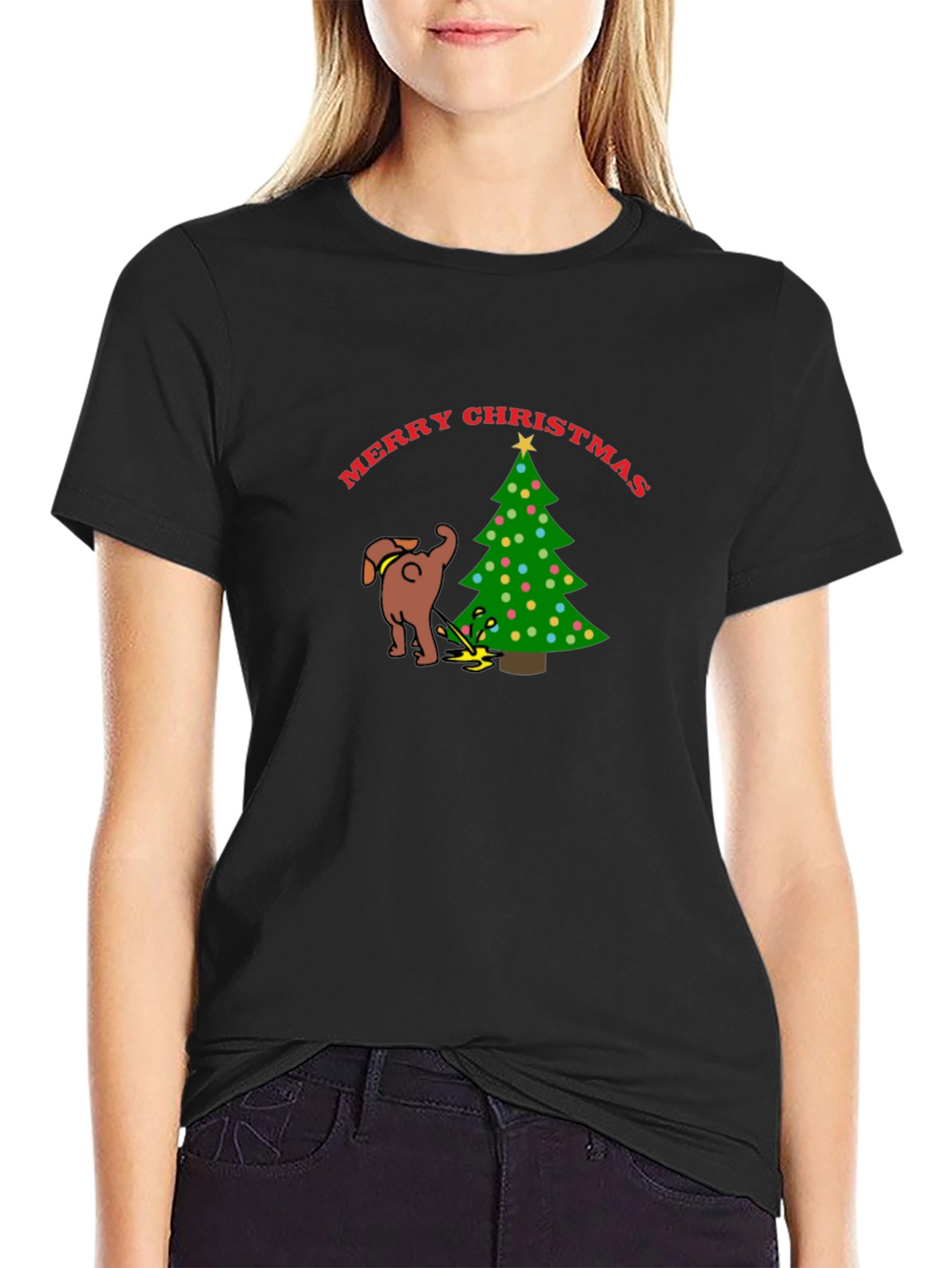 Funny Dog Christmas Tree Graphic T-Shirt