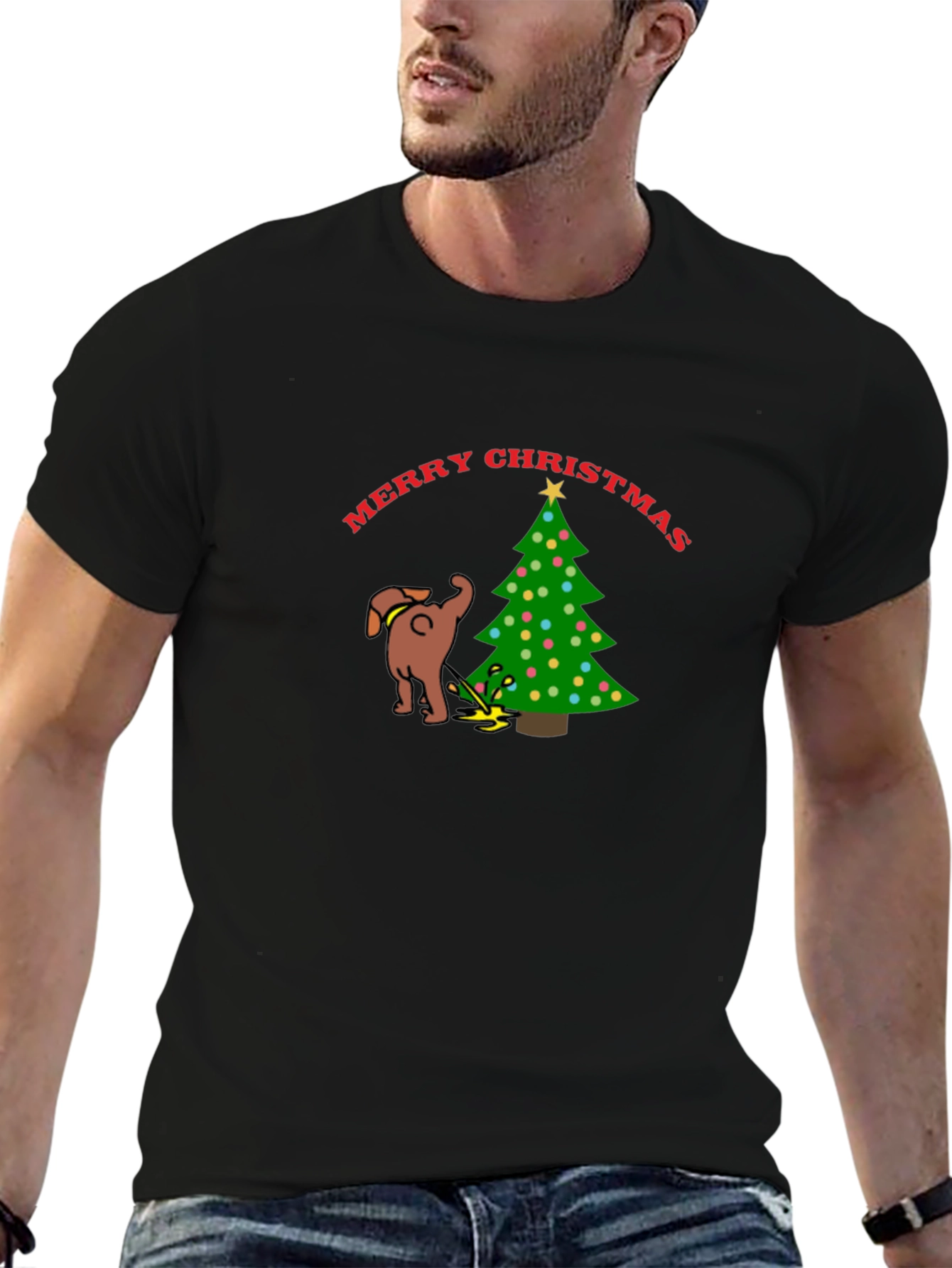 Funny Dog Christmas Tree Graphic T-Shirt