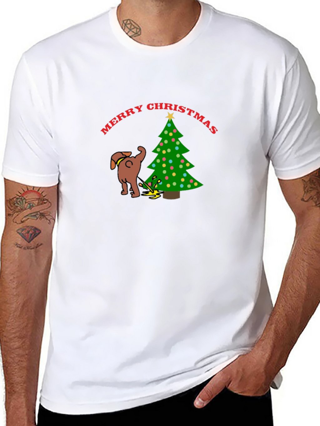 Funny Dog Christmas Tree Graphic T-Shirt