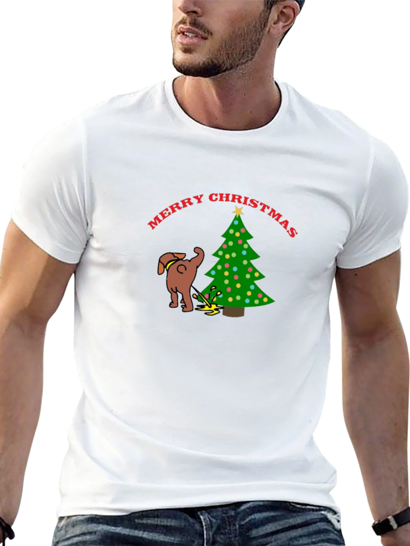 Funny Dog Christmas Tree Graphic T-Shirt