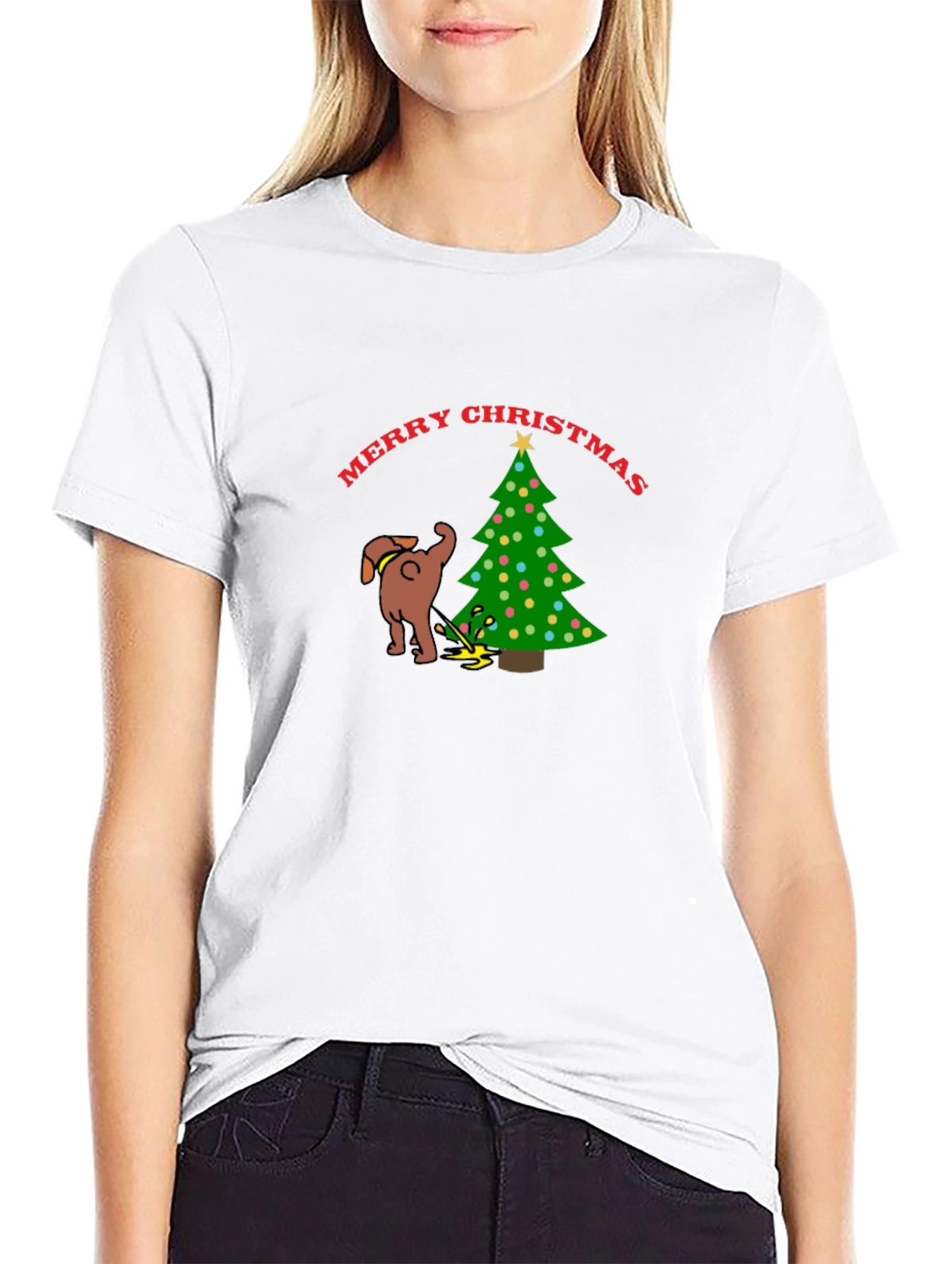 Funny Dog Christmas Tree Graphic T-Shirt