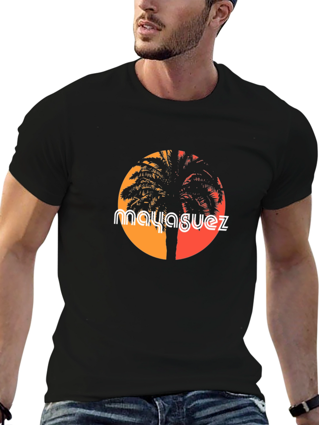 Mayaguez Palm Tree Sunset Graphic Tee - Black T-Shirt