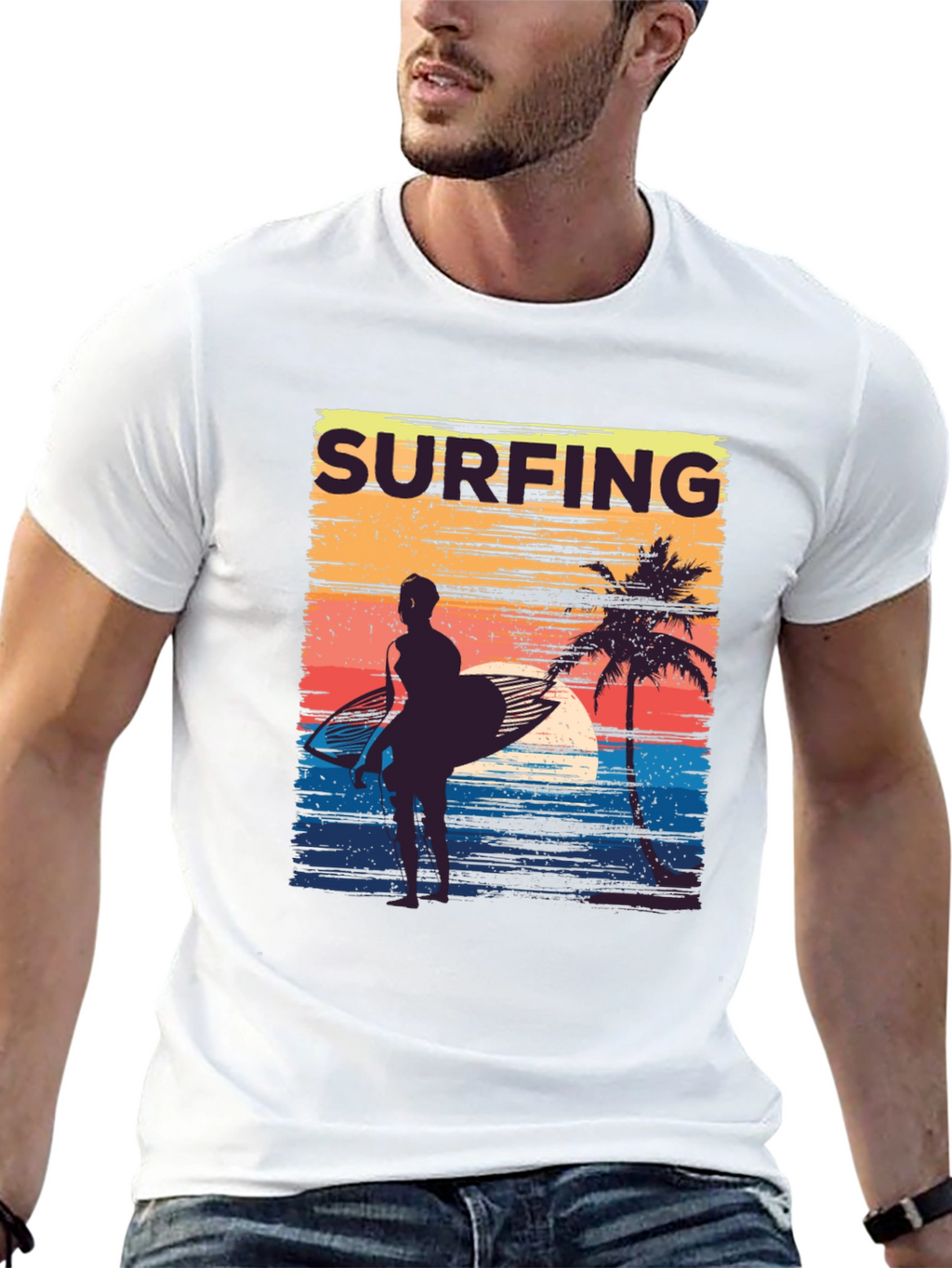 Surfing Sunset Graphic Tee - Retro Beach T-Shirt