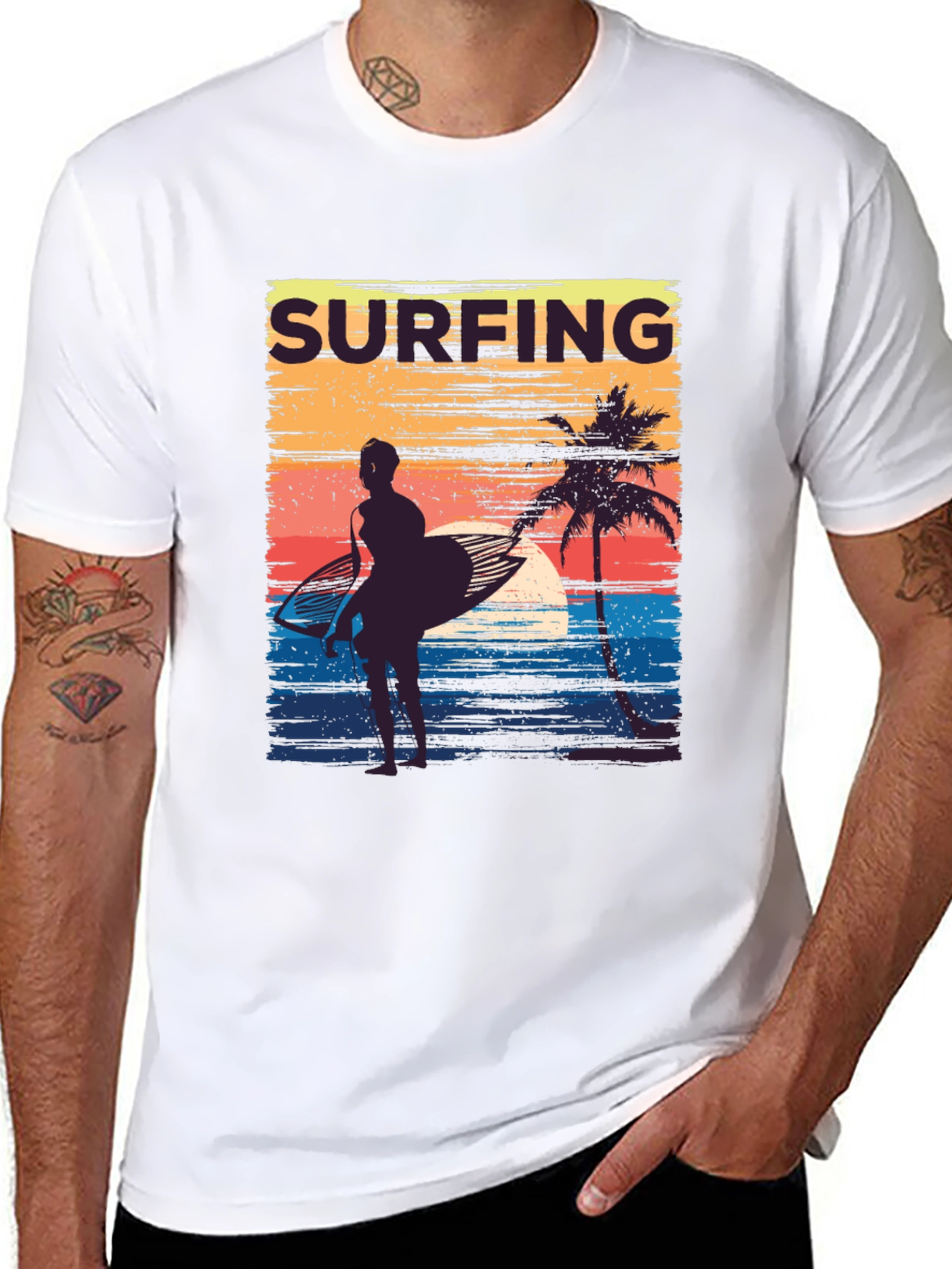 Surfing Sunset Graphic Tee - Retro Beach T-Shirt