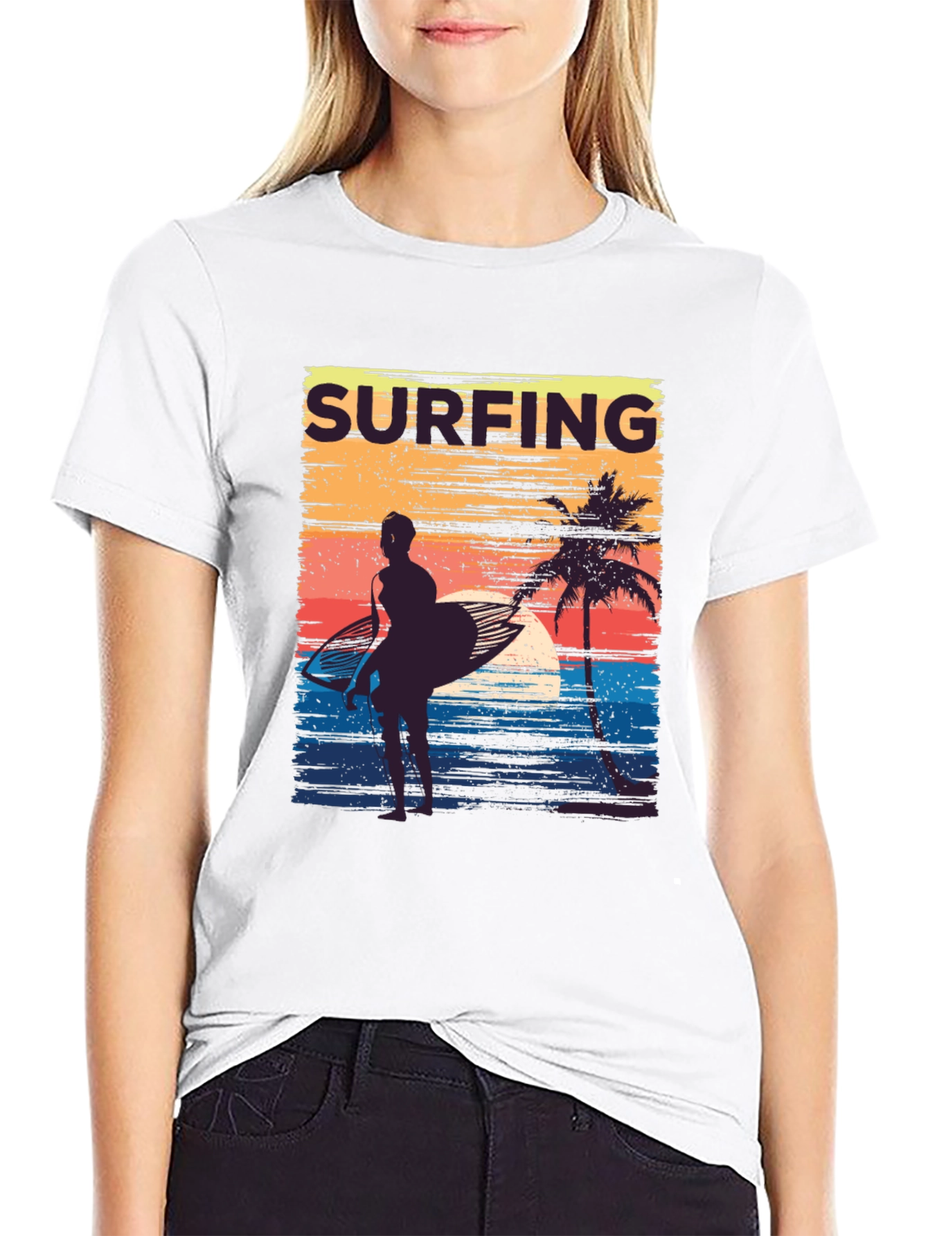 Surfing Sunset Graphic Tee - Retro Beach T-Shirt