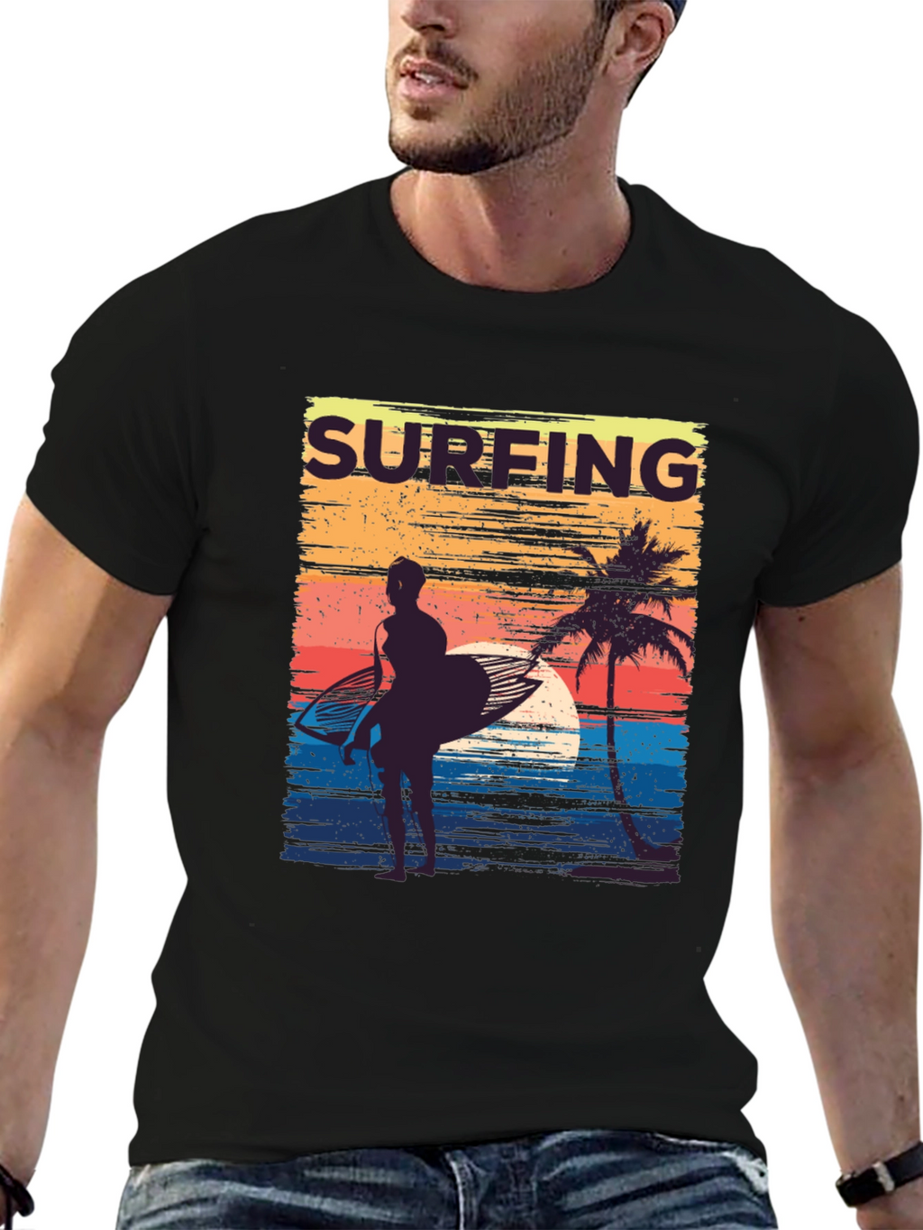 Surfing Sunset Graphic Tee - Retro Beach T-Shirt