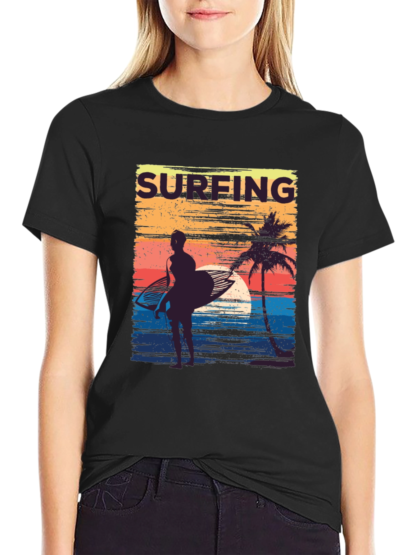 Surfing Sunset Graphic Tee - Retro Beach T-Shirt