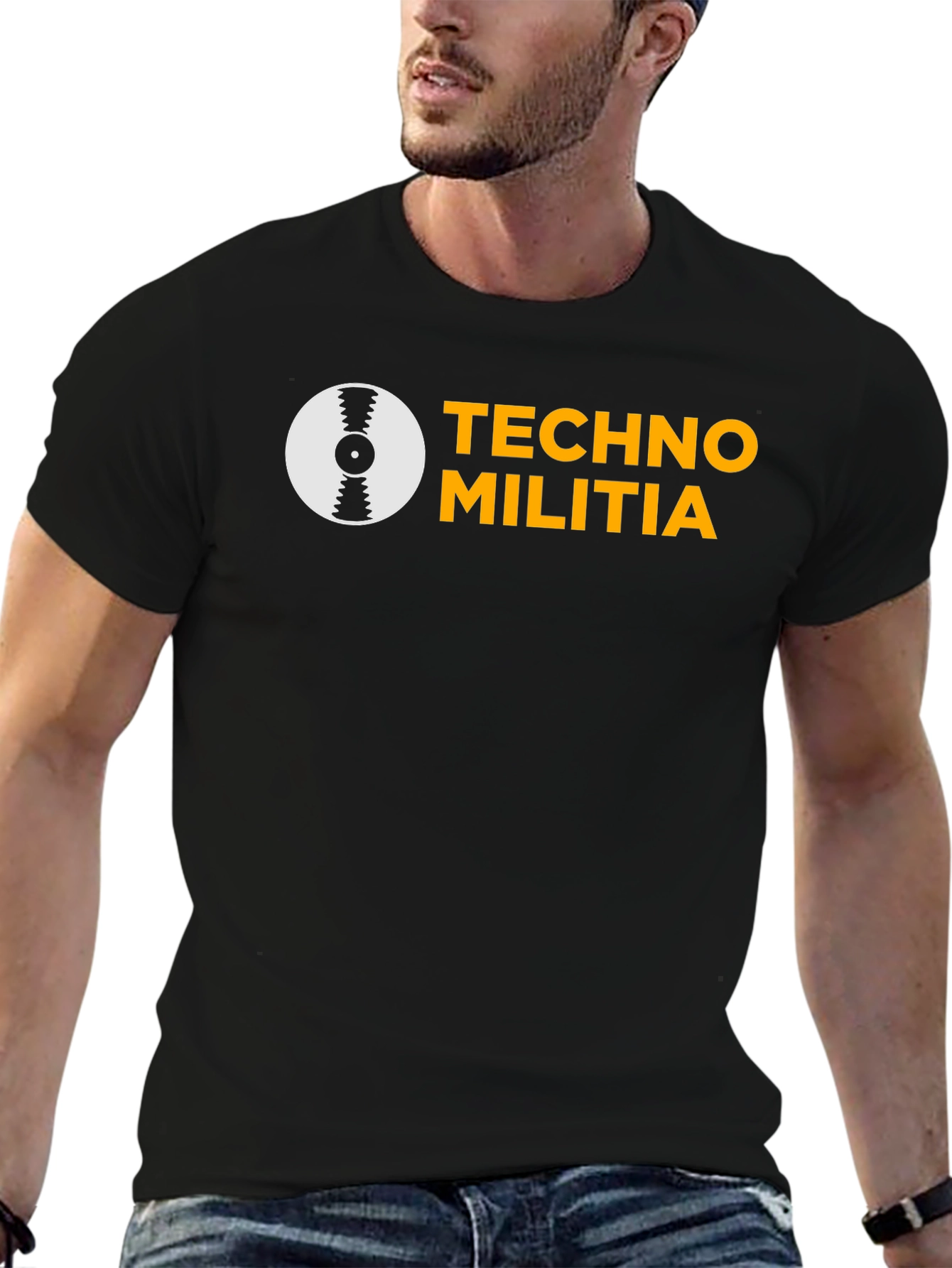 Techno Militia Graphic Tee - Black Cotton T-Shirt