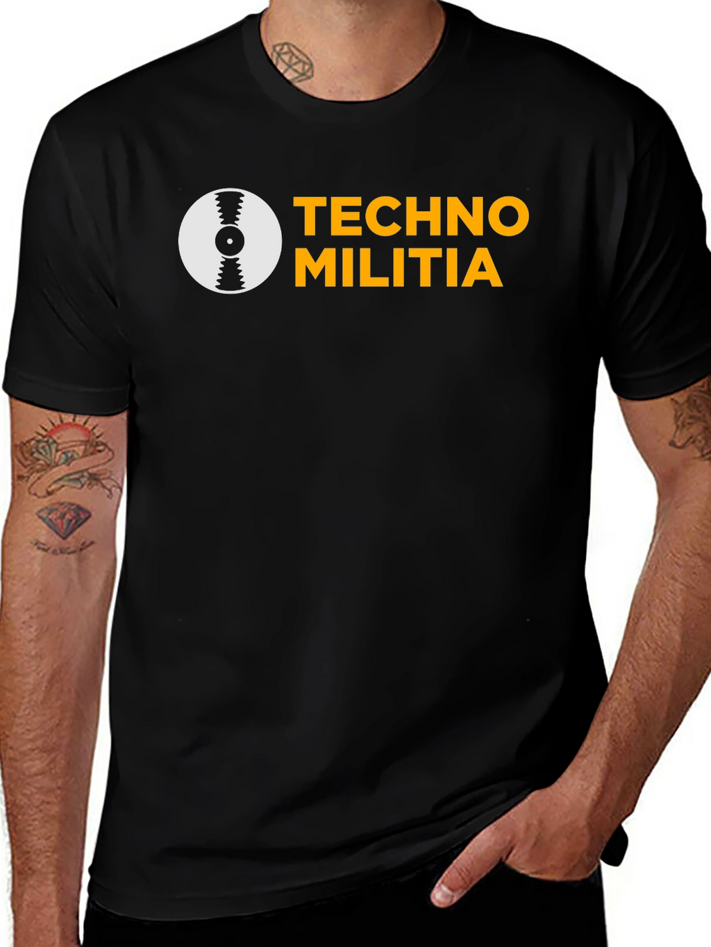 Techno Militia Graphic Tee - Black Cotton T-Shirt