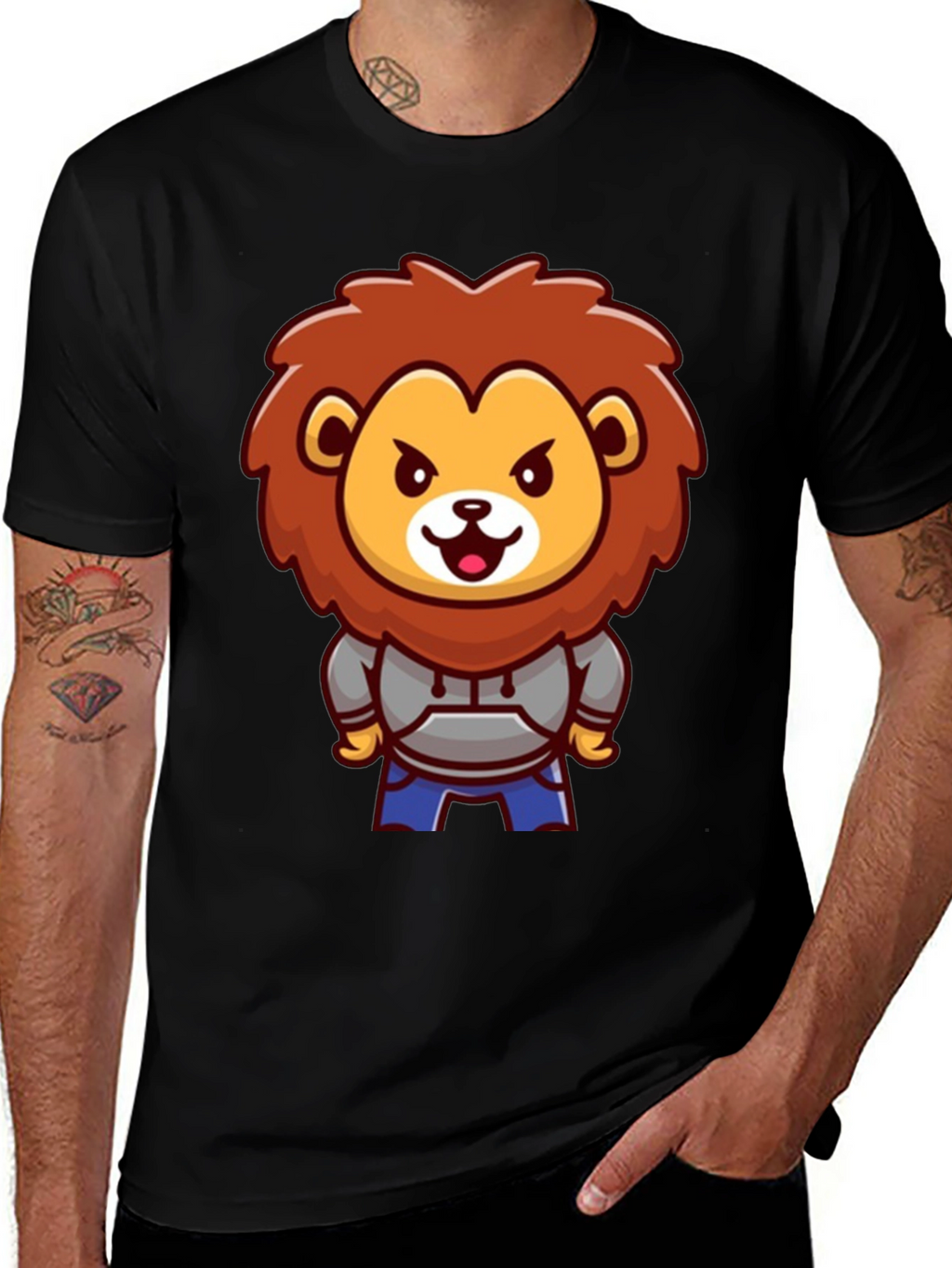 Lion Cartoon Graphic Black T-Shirt
