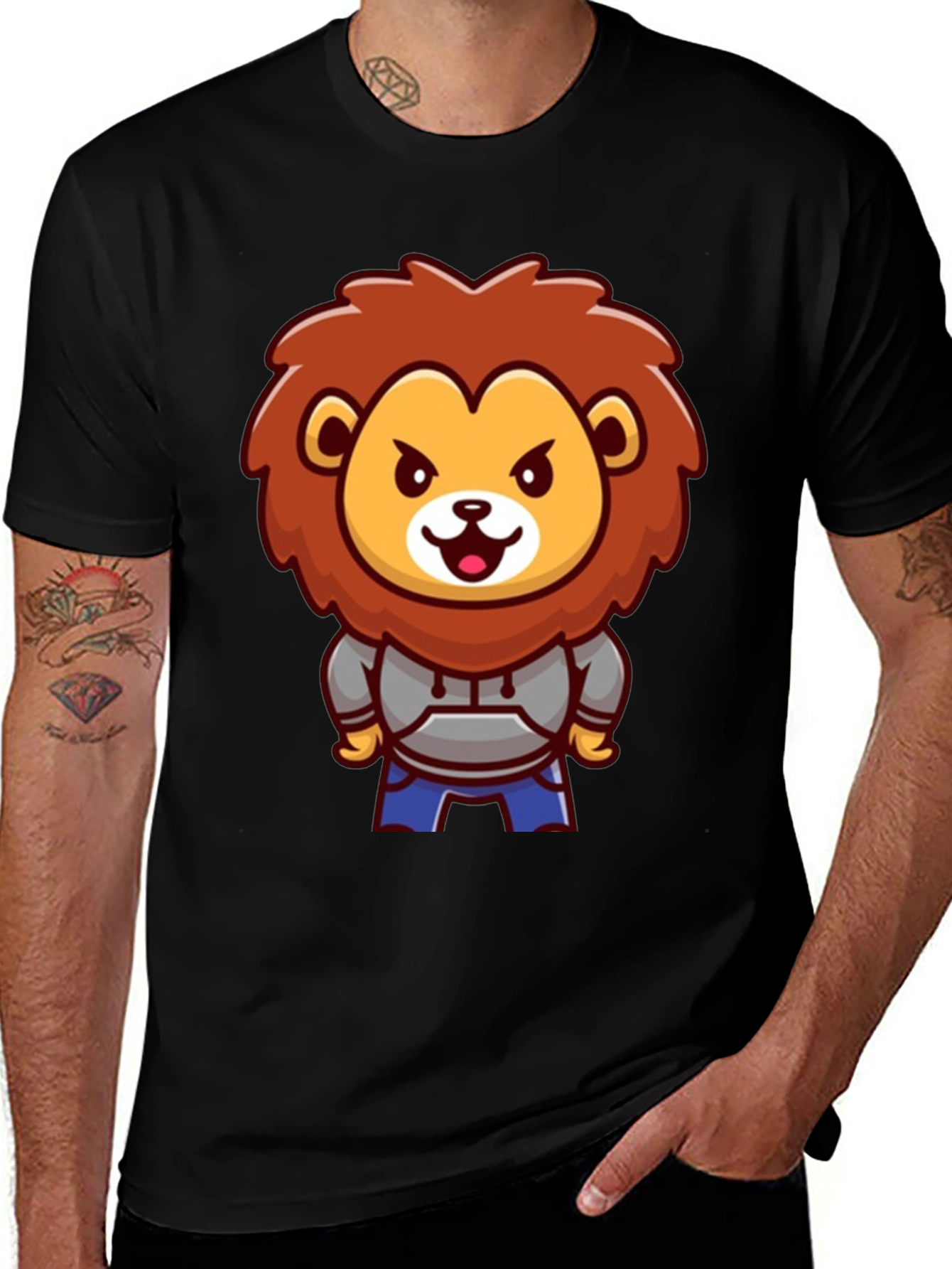 Lion Cartoon Graphic Black T-Shirt