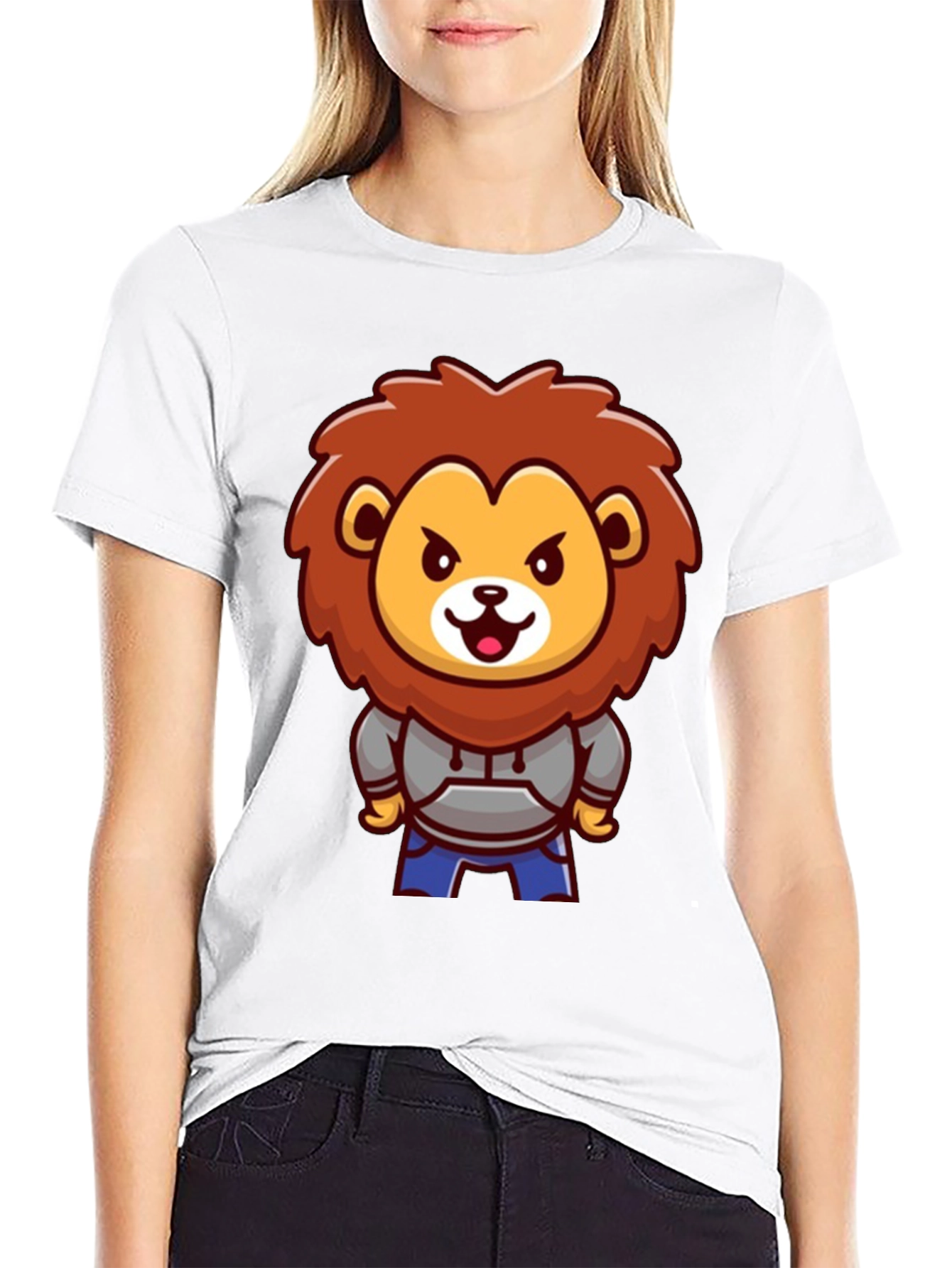 Lion Cartoon Graphic Black T-Shirt