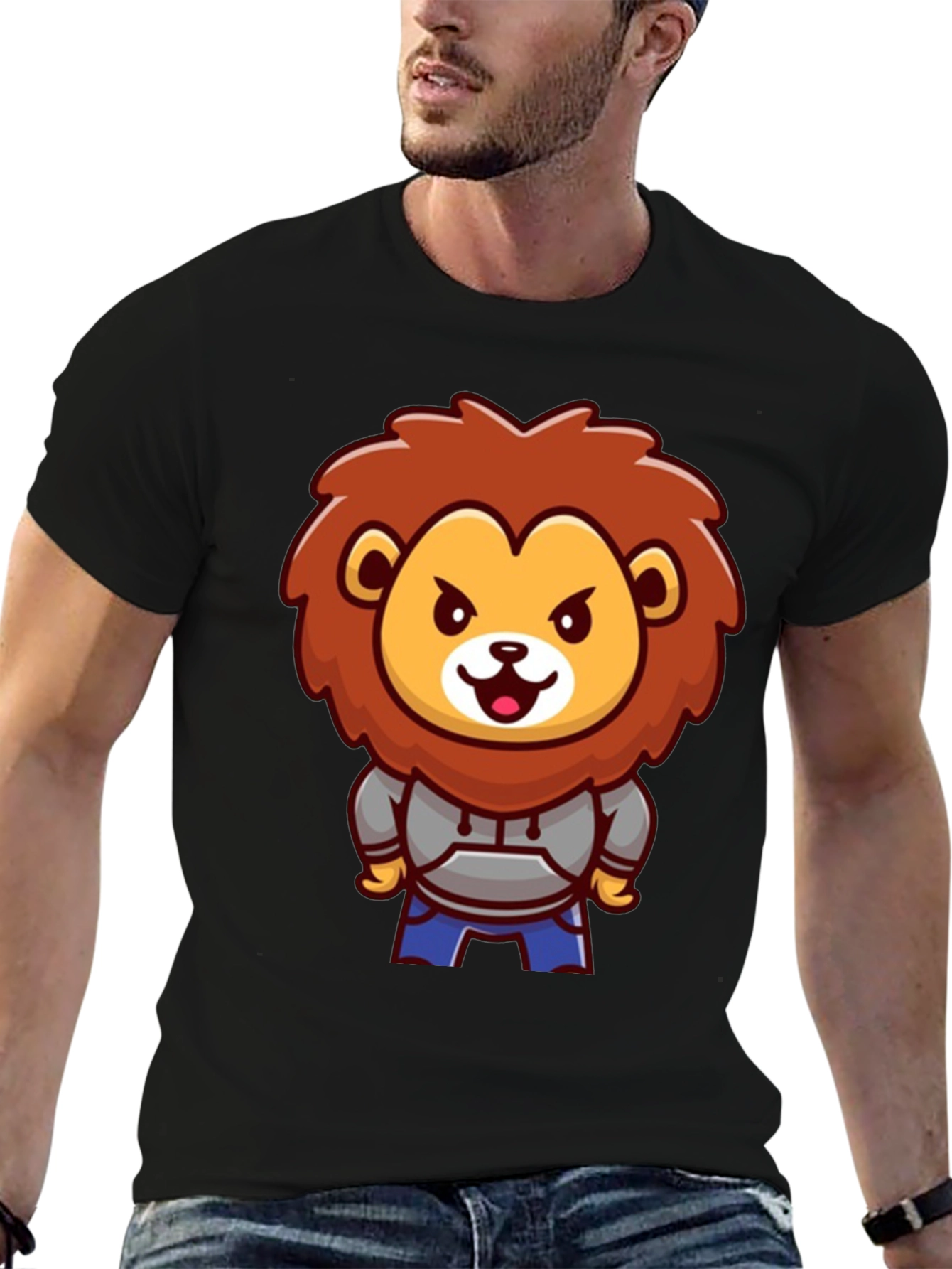 Lion Cartoon Graphic Black T-Shirt