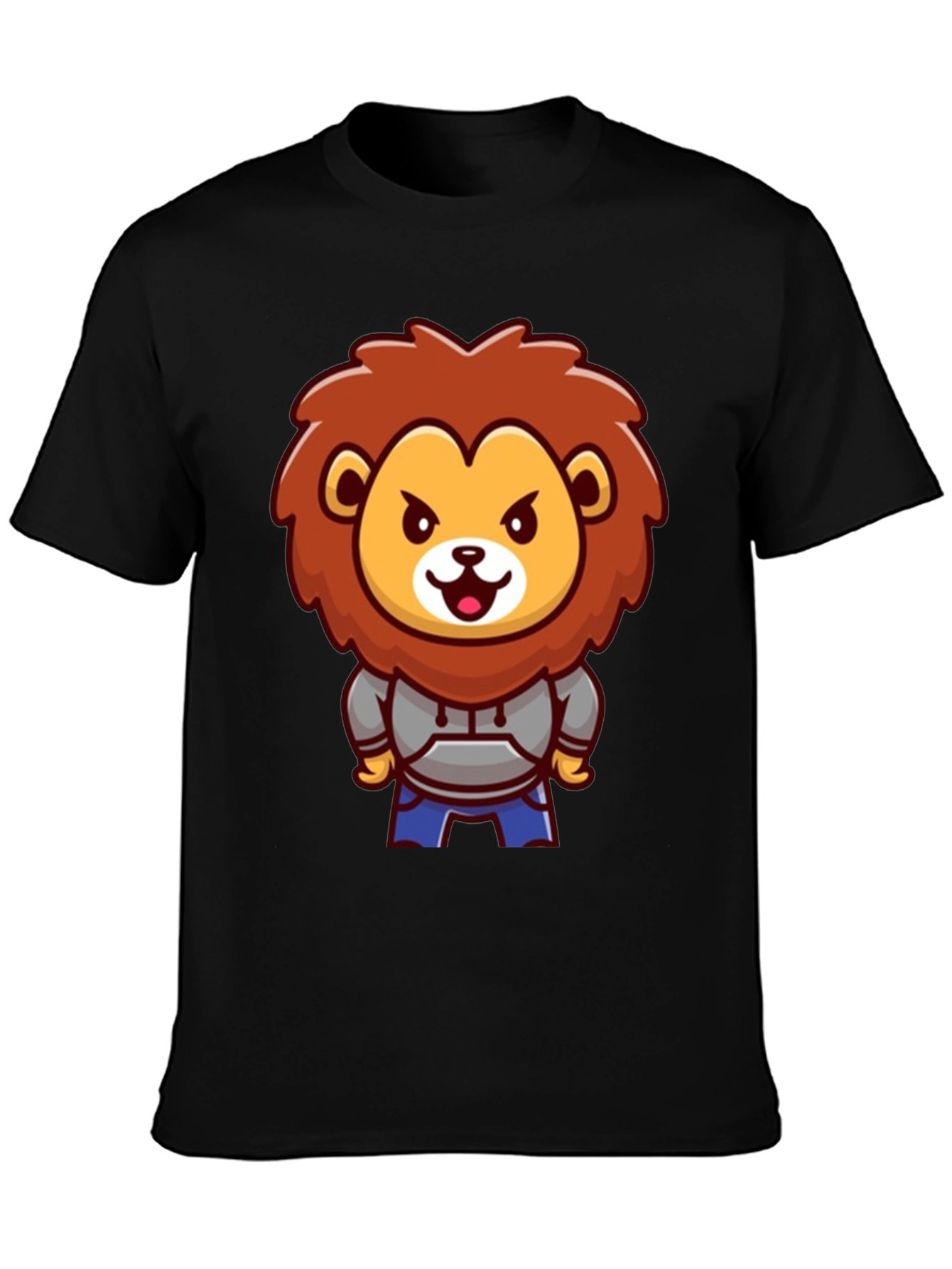 Lion Cartoon Graphic Black T-Shirt