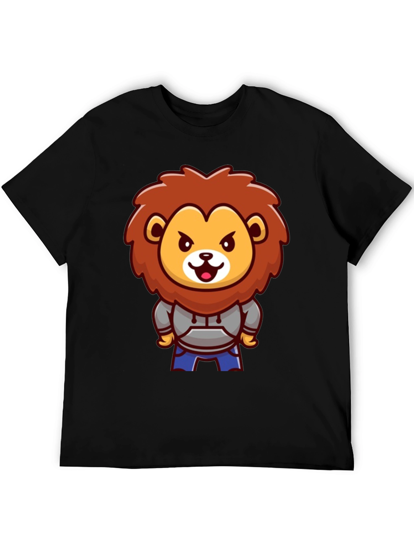 Lion Cartoon Graphic Black T-Shirt