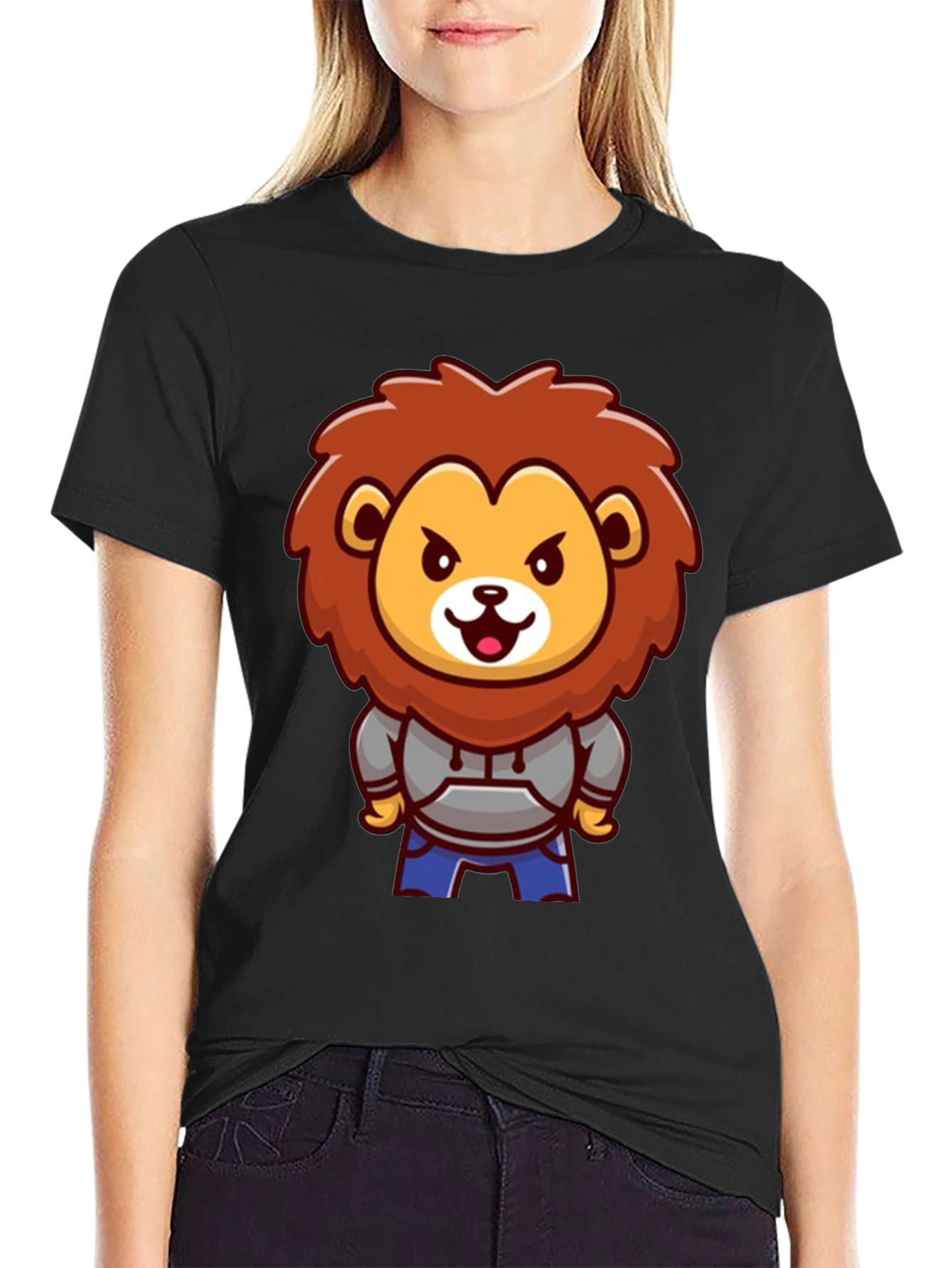 Lion Cartoon Graphic Black T-Shirt