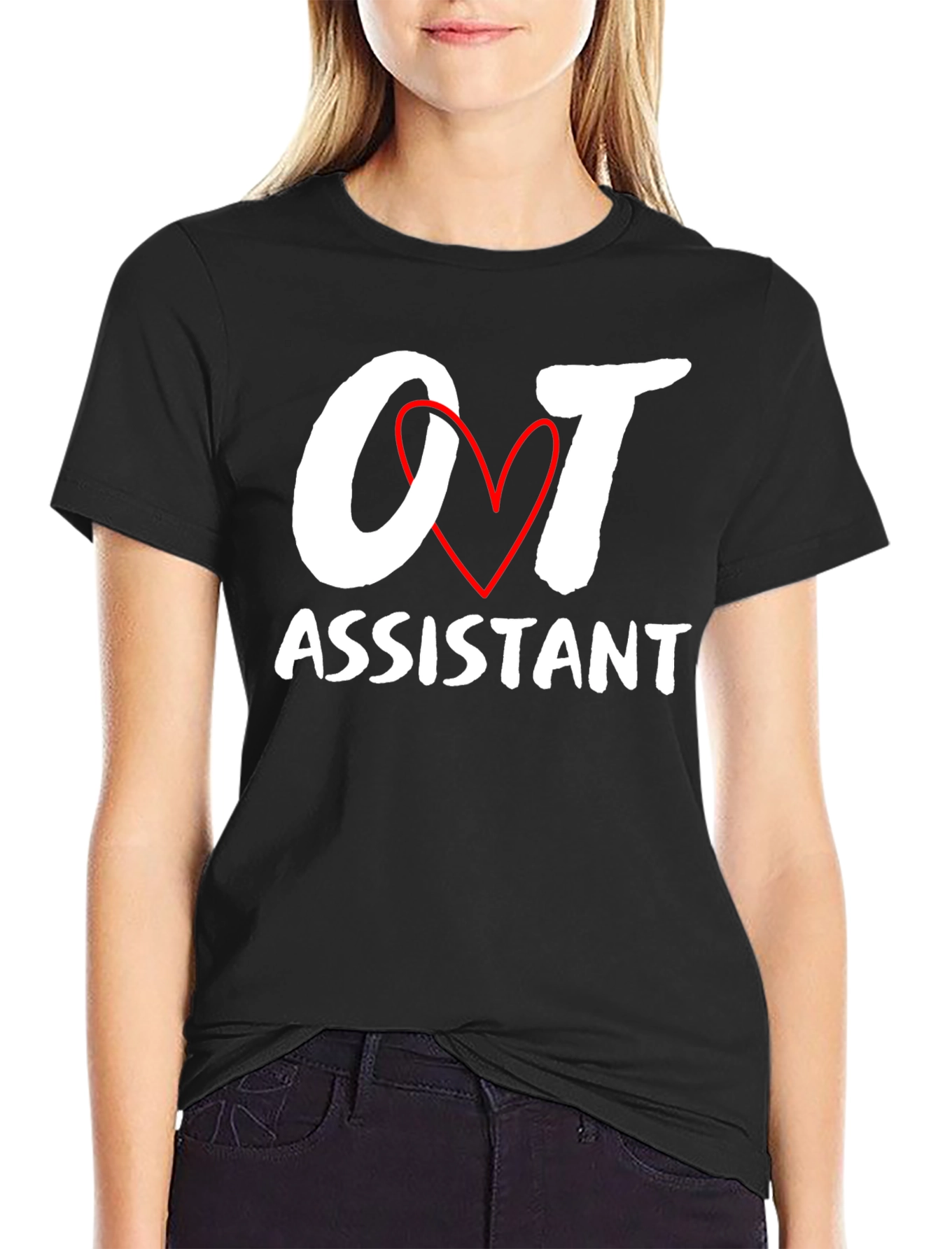 OT Assistant Heart Graphic Black Tee