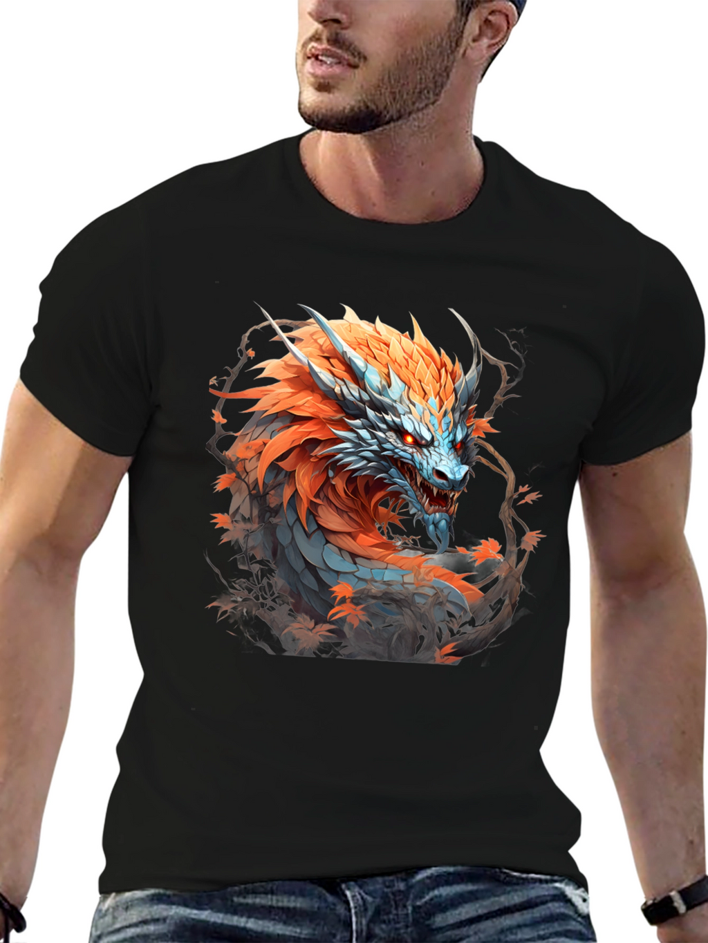 Fiery Dragon Graphic Tee - Fantasy Style