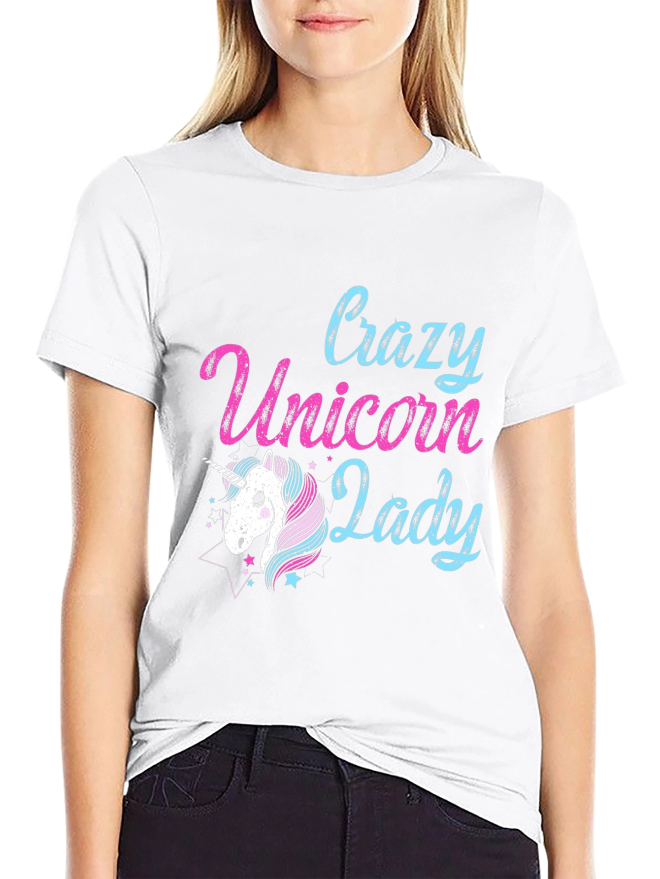 Crazy Unicorn Lady T-Shirt - Black
