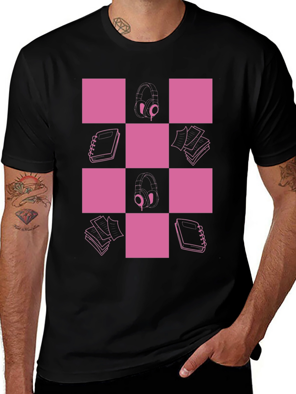 Checkered Pink & Black Graphic Tee