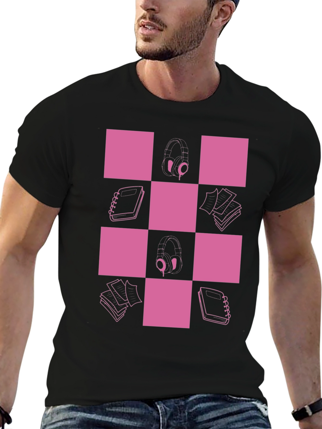 Checkered Pink & Black Graphic Tee