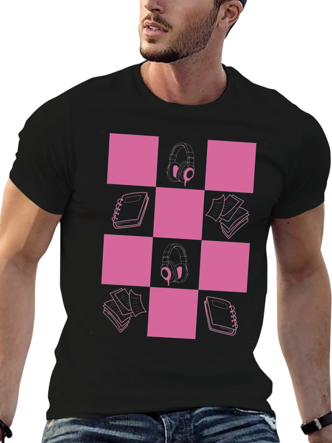 Checkered Pink & Black Graphic Tee