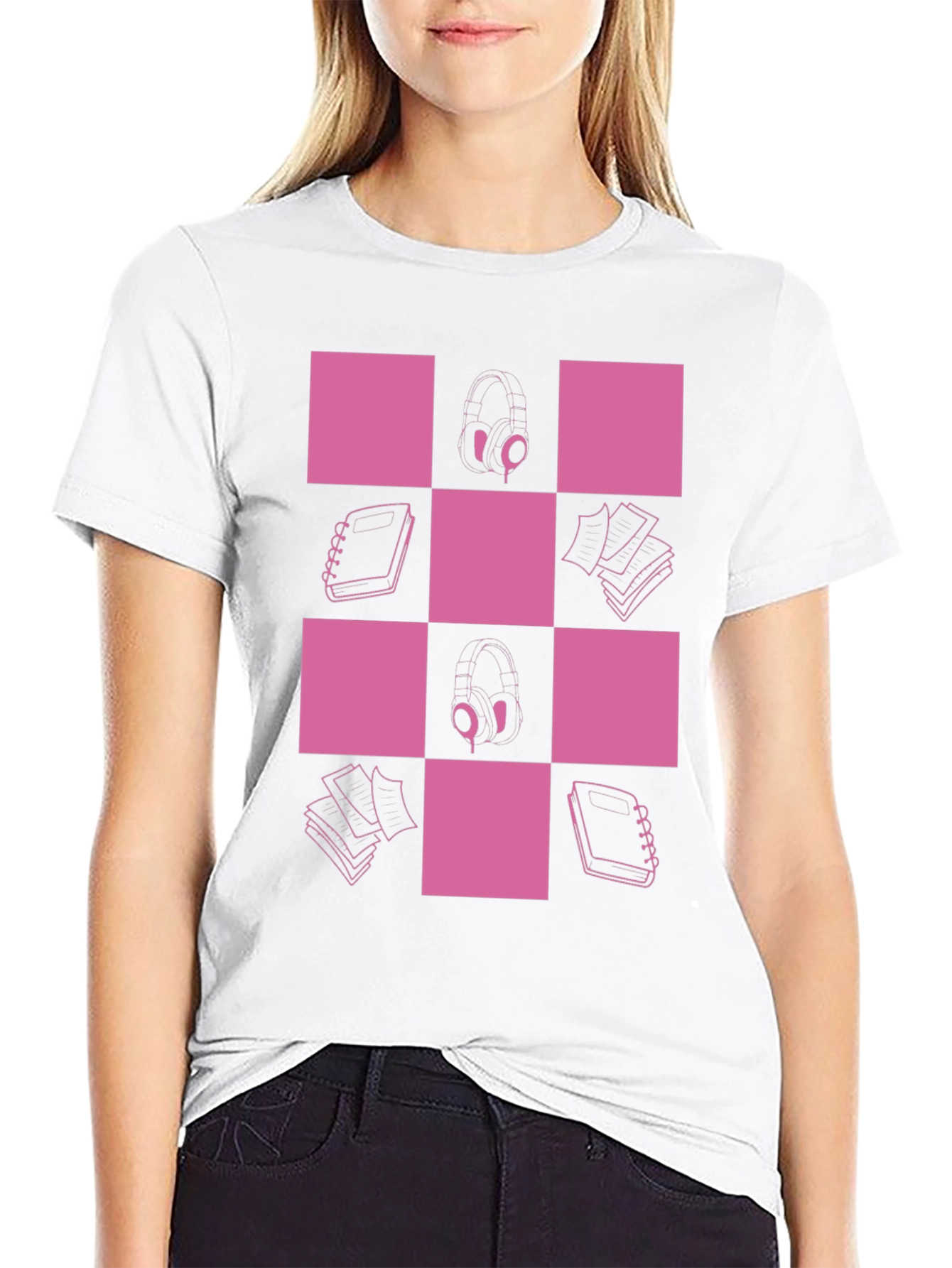 Checkered Pink & Black Graphic Tee