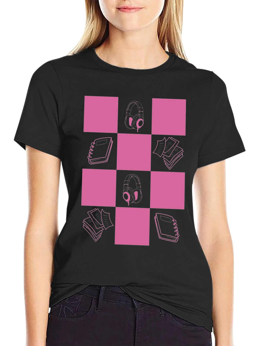 Checkered Pink & Black Graphic Tee