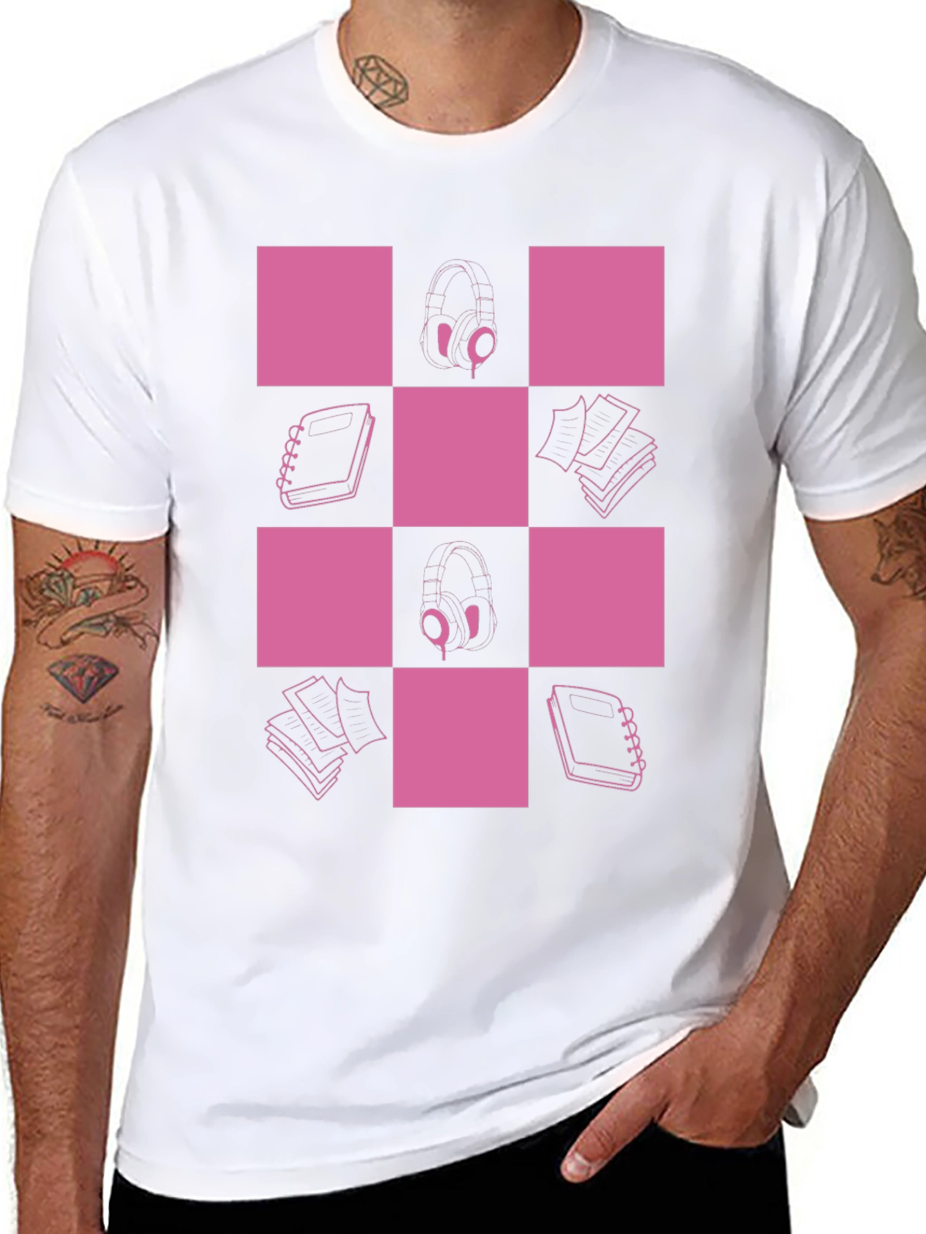Checkered Pink & Black Graphic Tee
