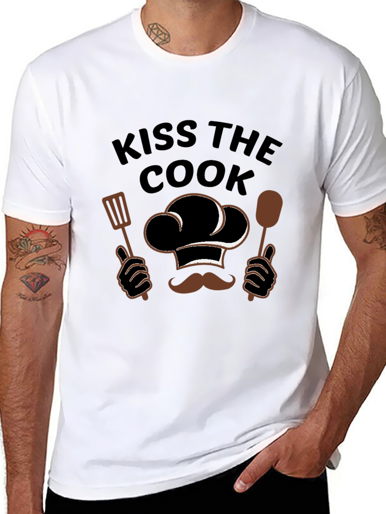 Kiss The Cook Graphic Tee - Chef Hat & Utensils