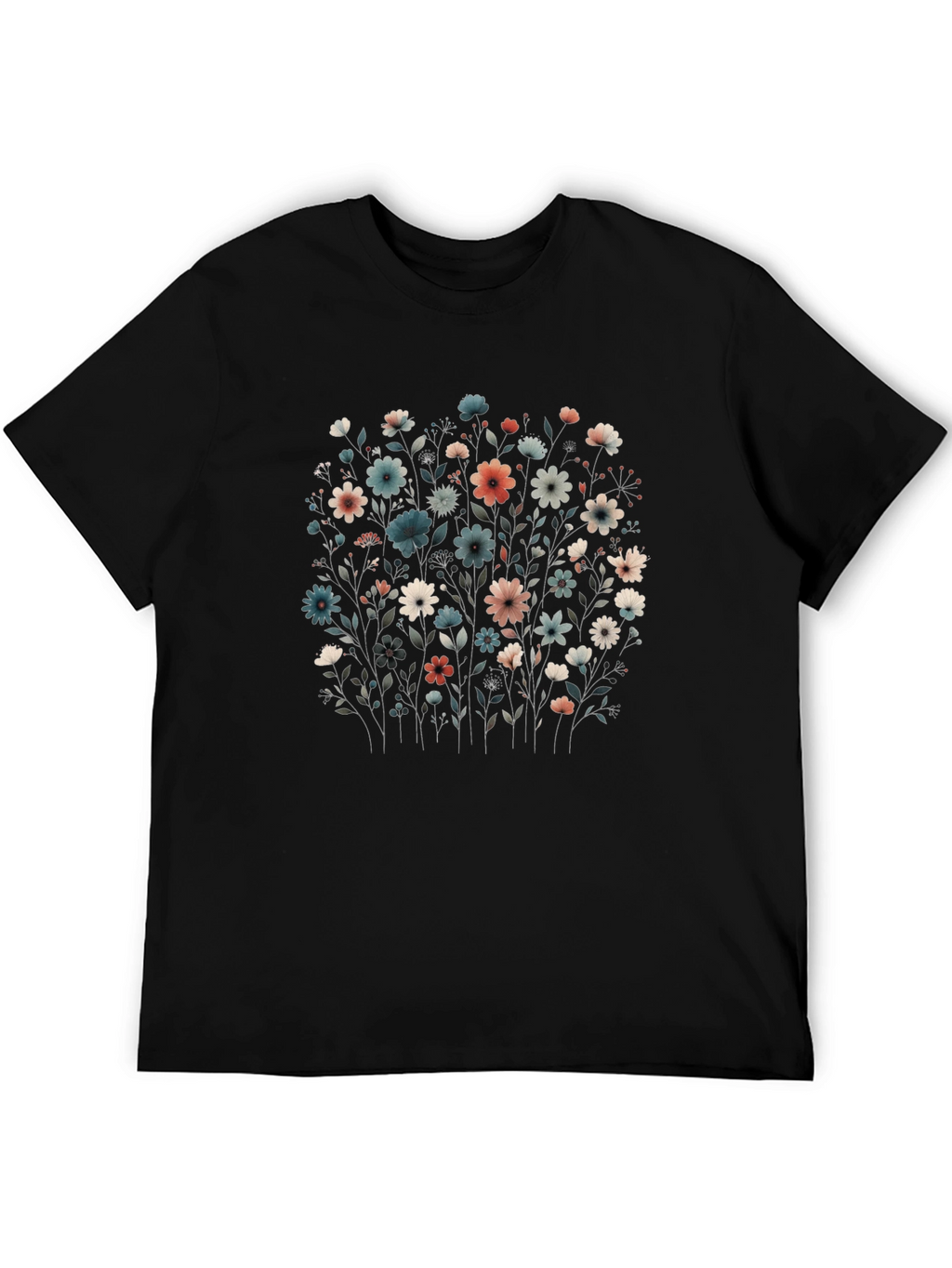 Floral Print Black T-Shirt - Unisex