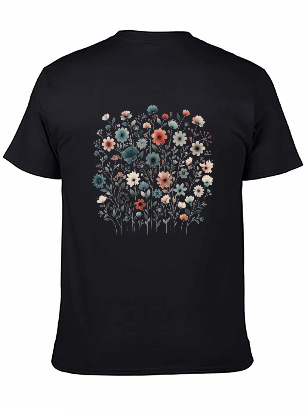 Floral Print Black T-Shirt - Unisex