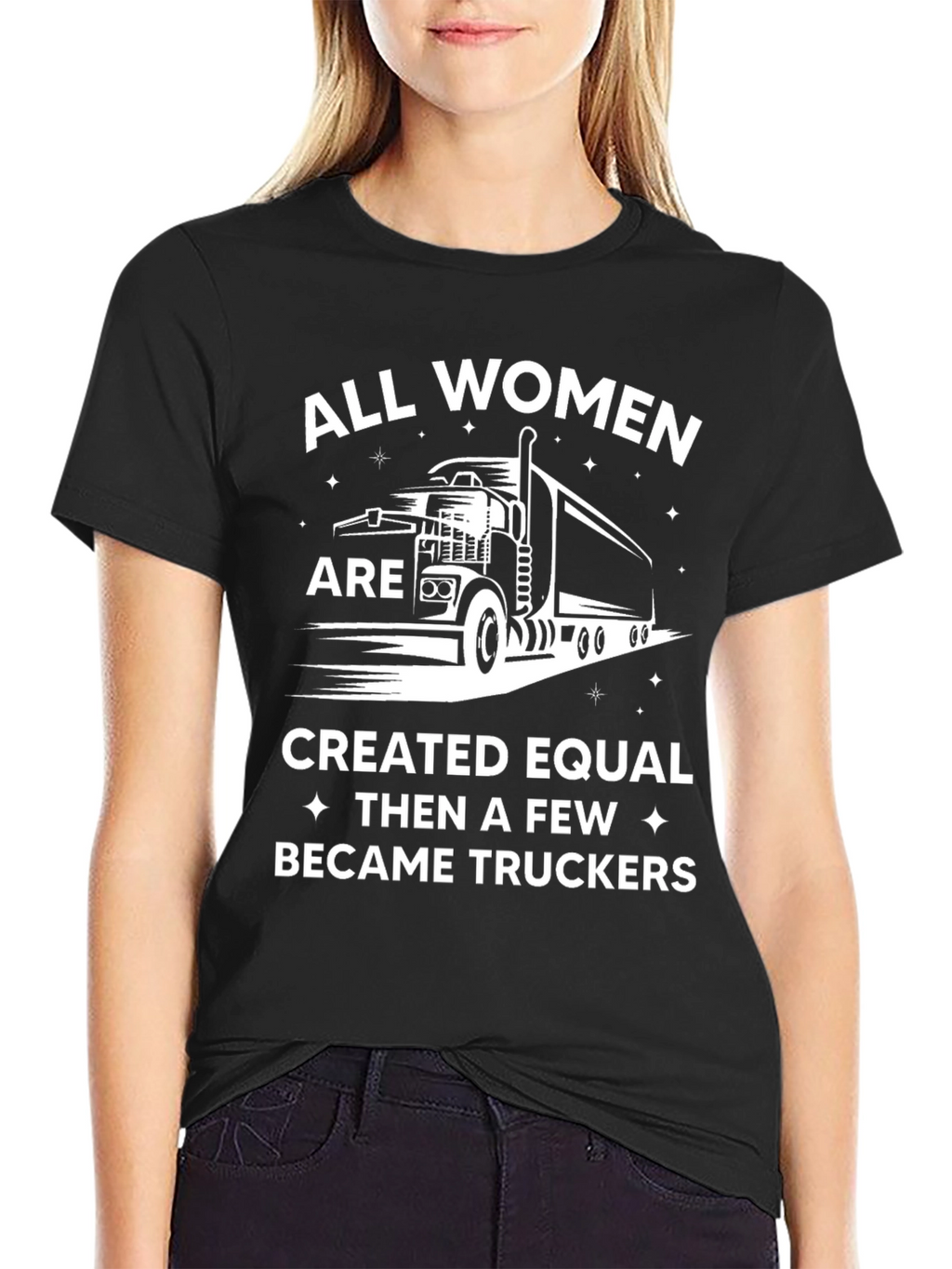 Women Truckers T-Shirt Black Crewneck Tee