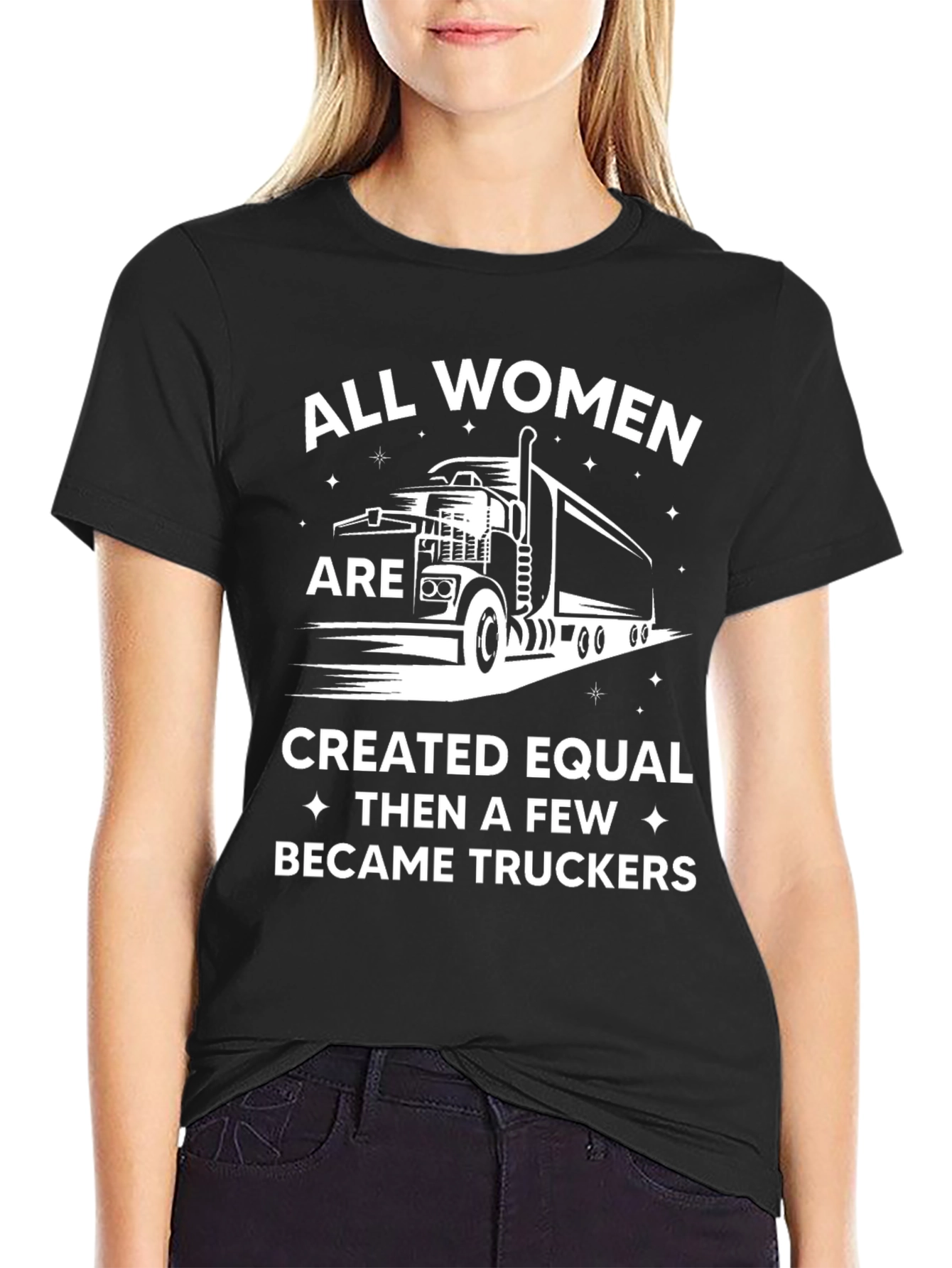 Women Truckers T-Shirt Black Crewneck Tee