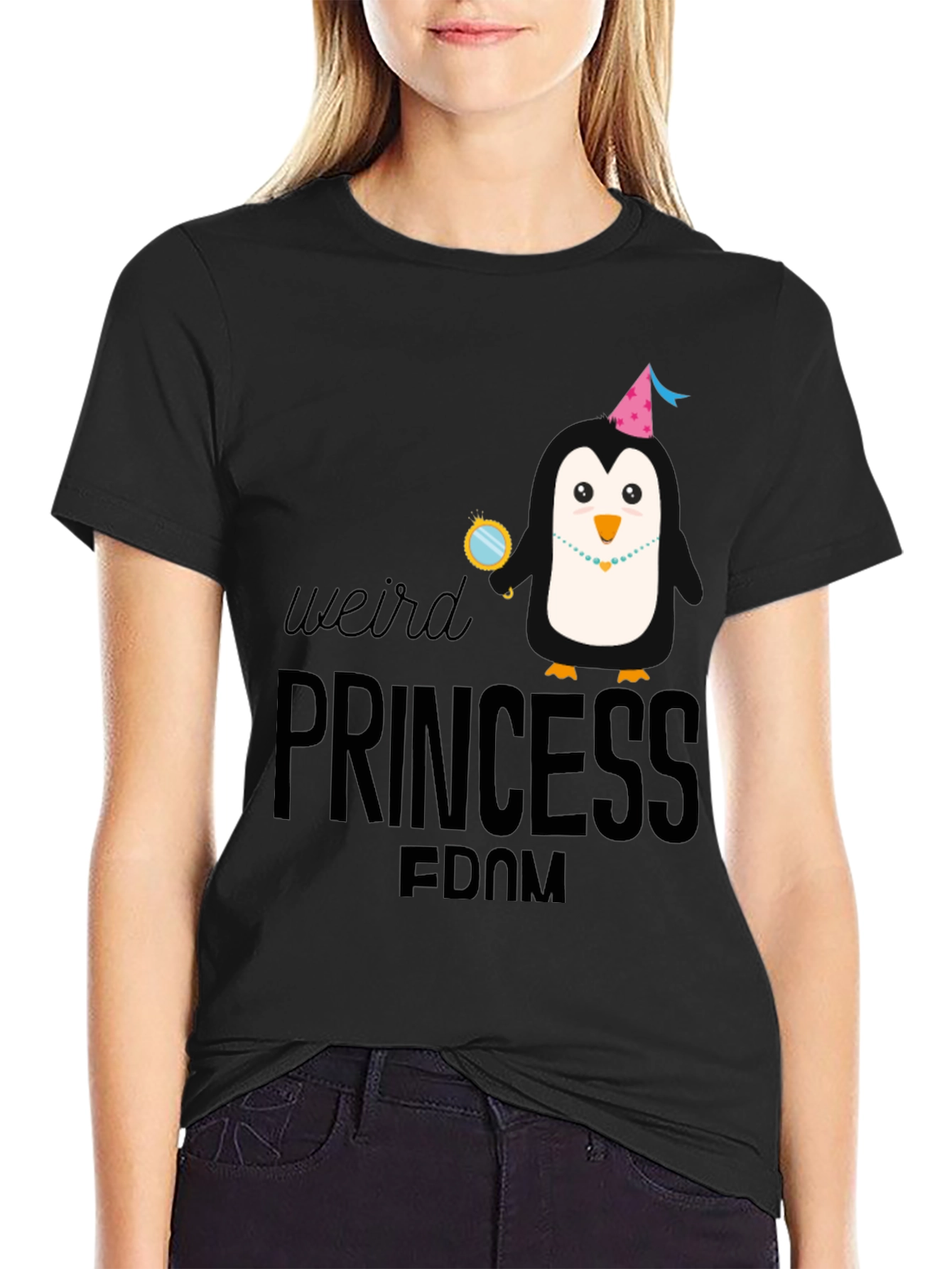 Weird Princess Penguin Graphic T-Shirt