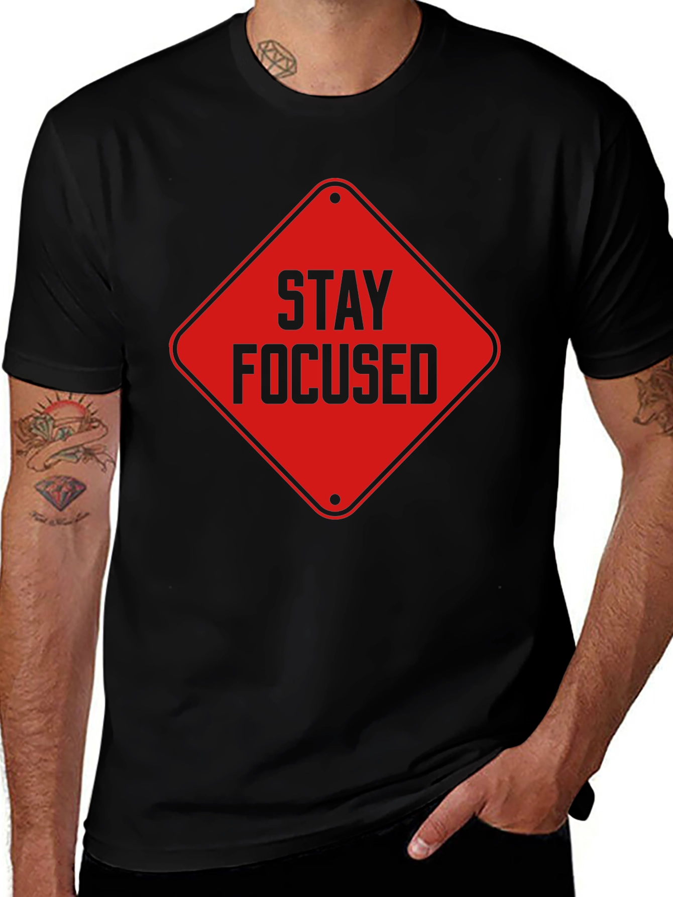 Stay Focused Graphic Tee - Mens Black Short Sleeve Shirt