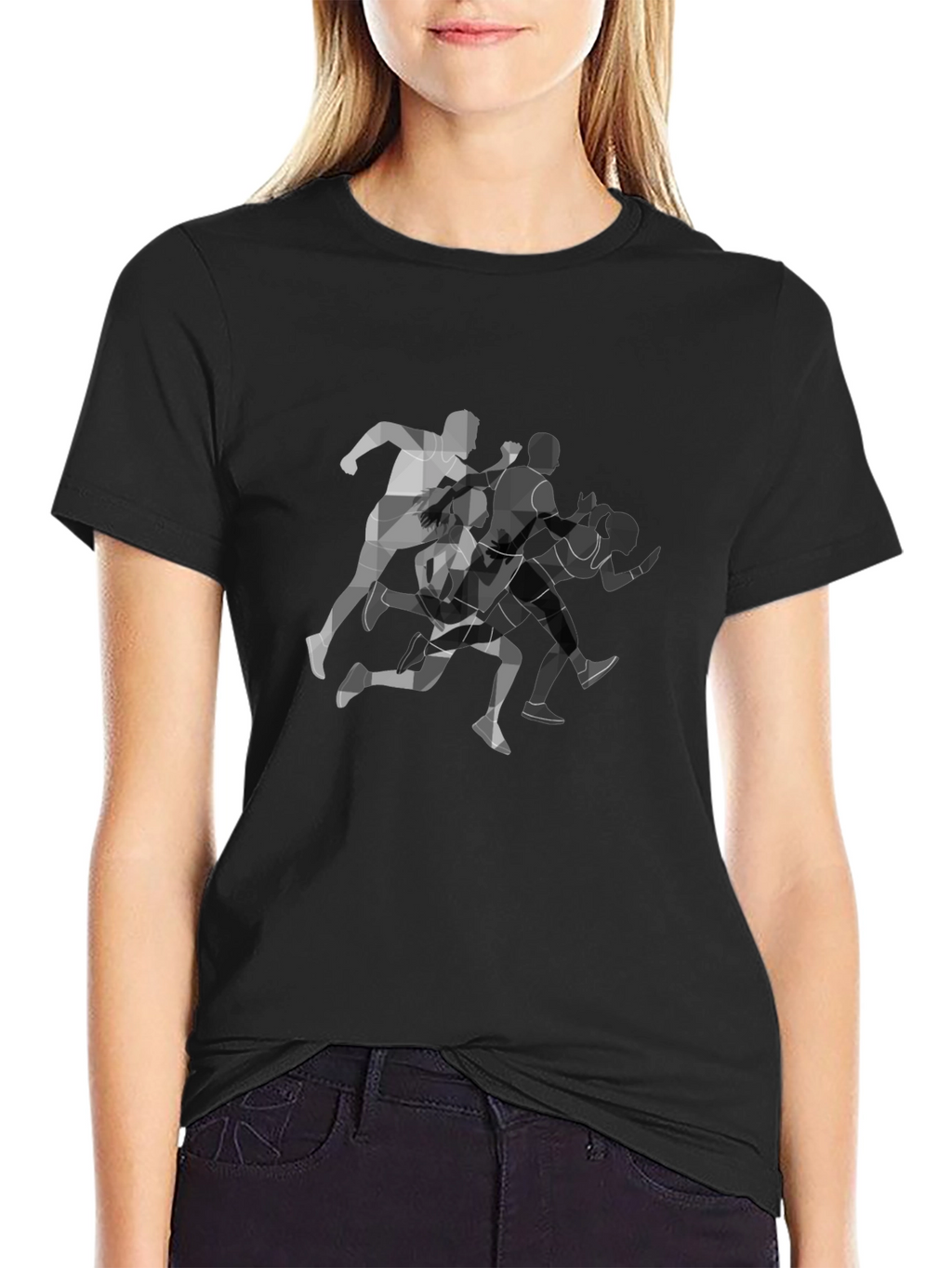 Geometric Runners Graphic Black T-Shirt