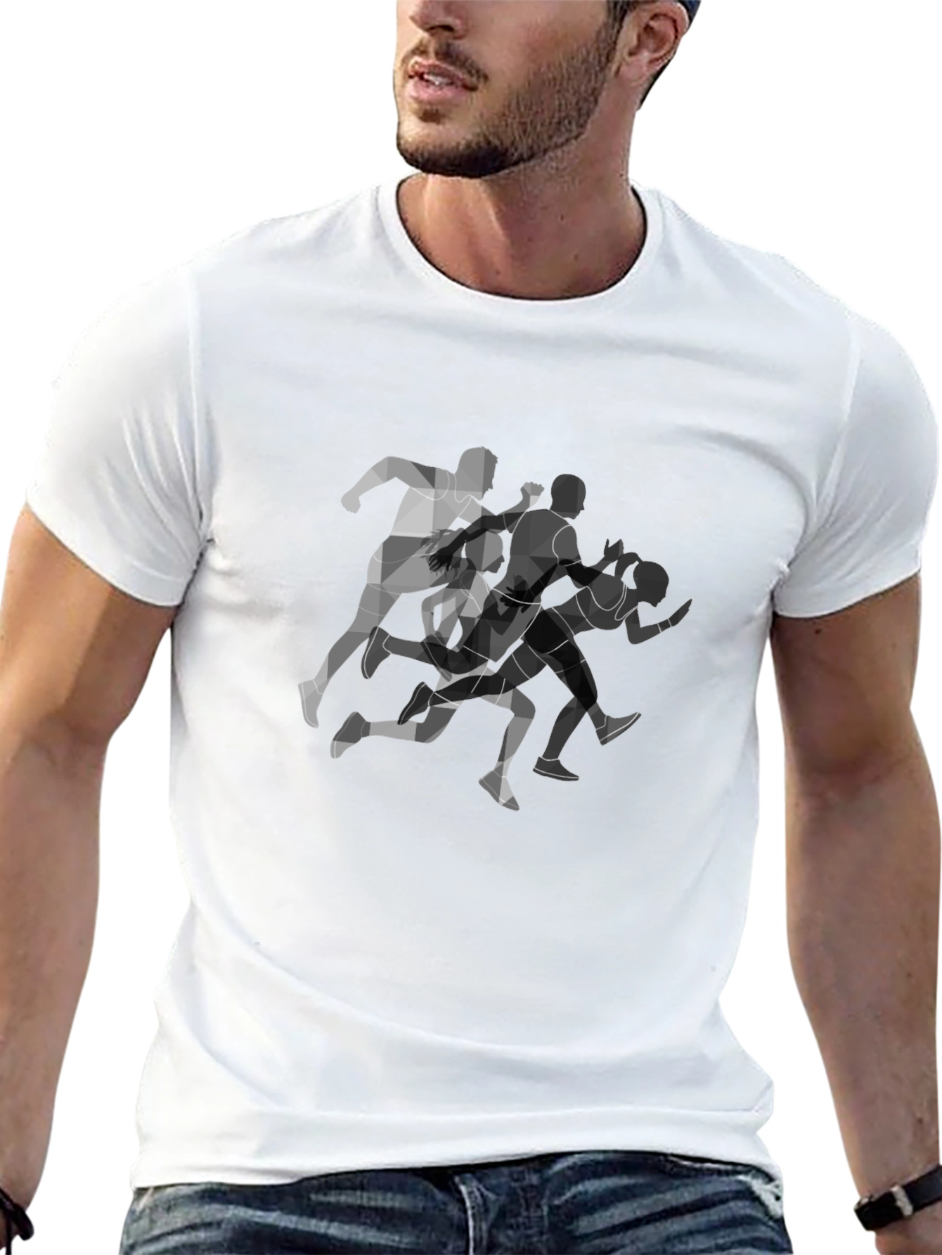 Geometric Runners Graphic Black T-Shirt