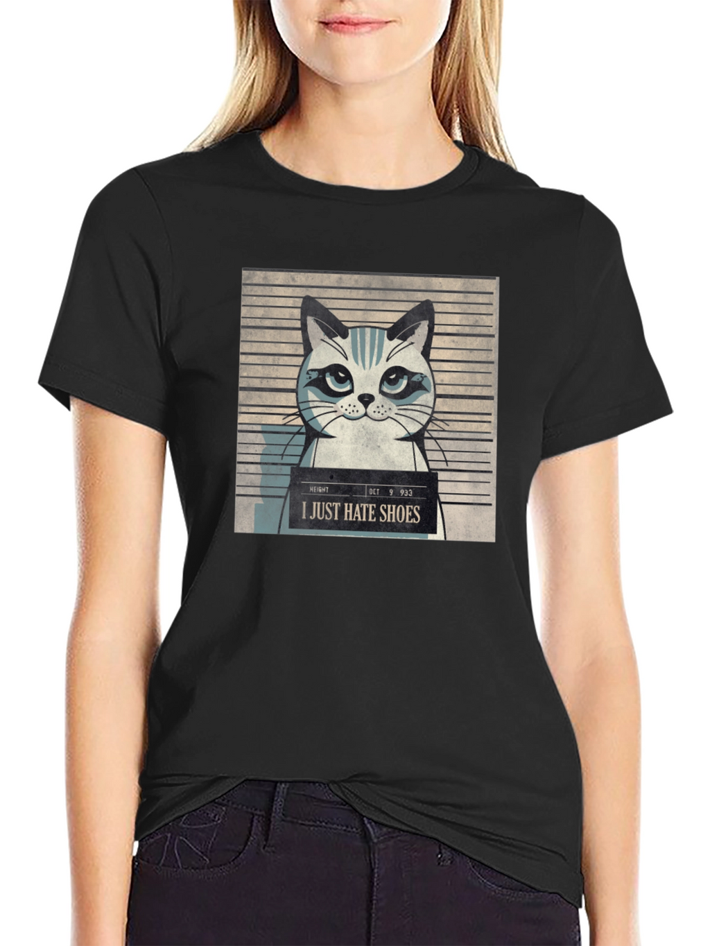 I Hate Shoes Cat Mugshot Graphic Tee