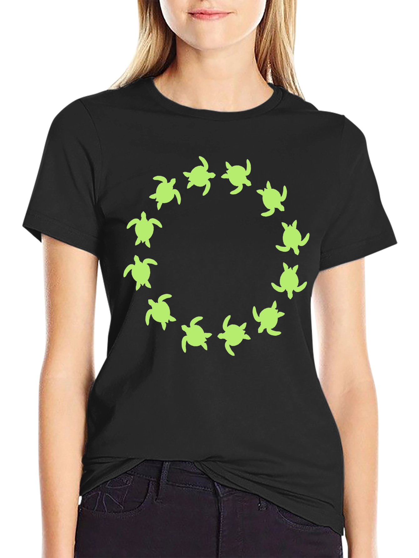 Turtle Circle Graphic Tee - Black Cotton Shirt