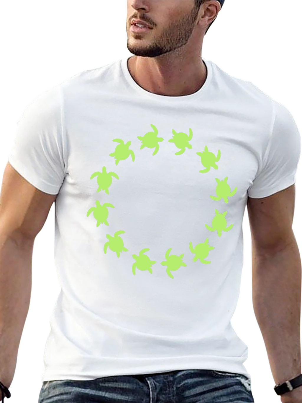 Turtle Circle Graphic Tee - Black Cotton Shirt