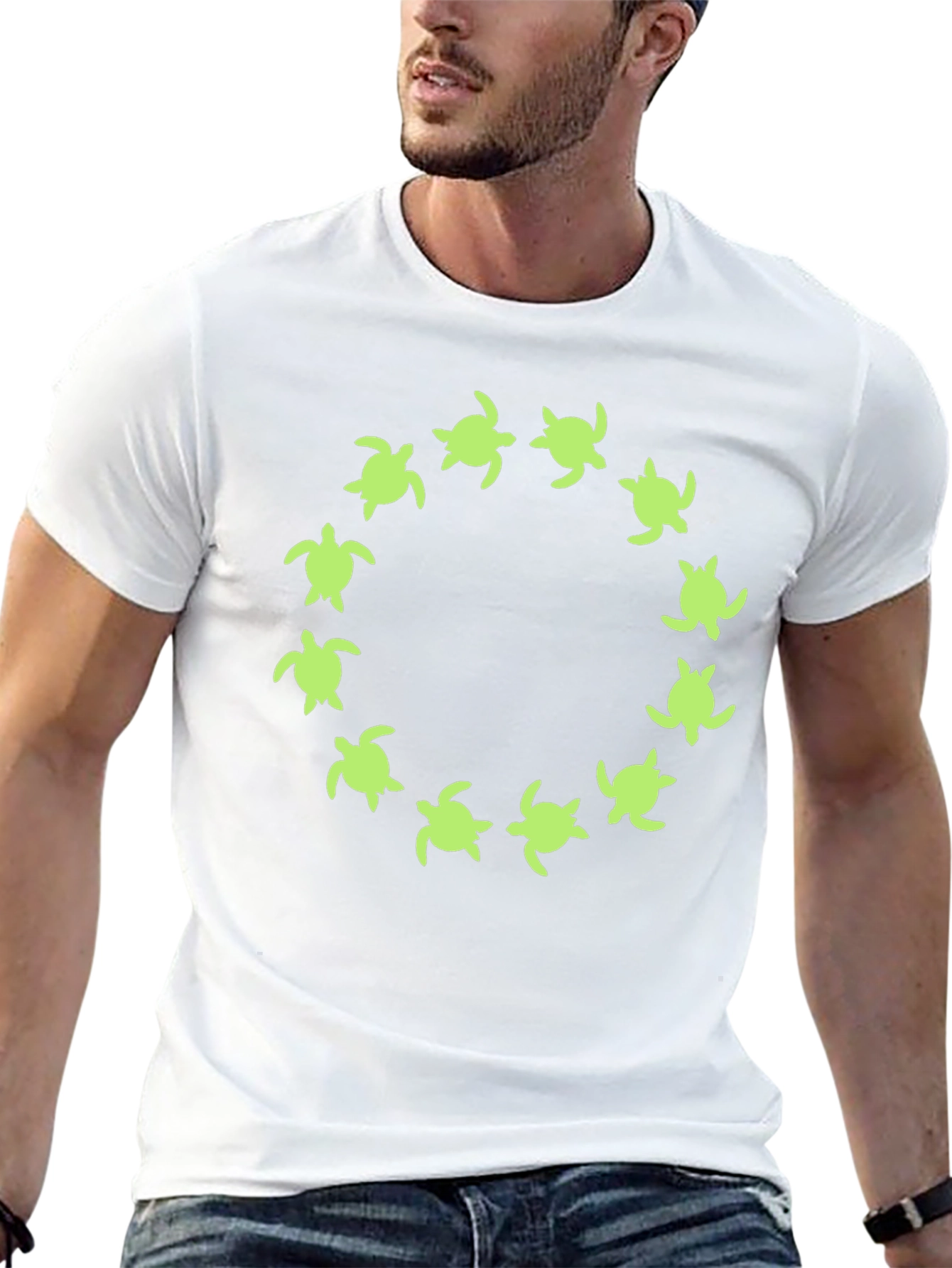 Turtle Circle Graphic Tee - Black Cotton Shirt